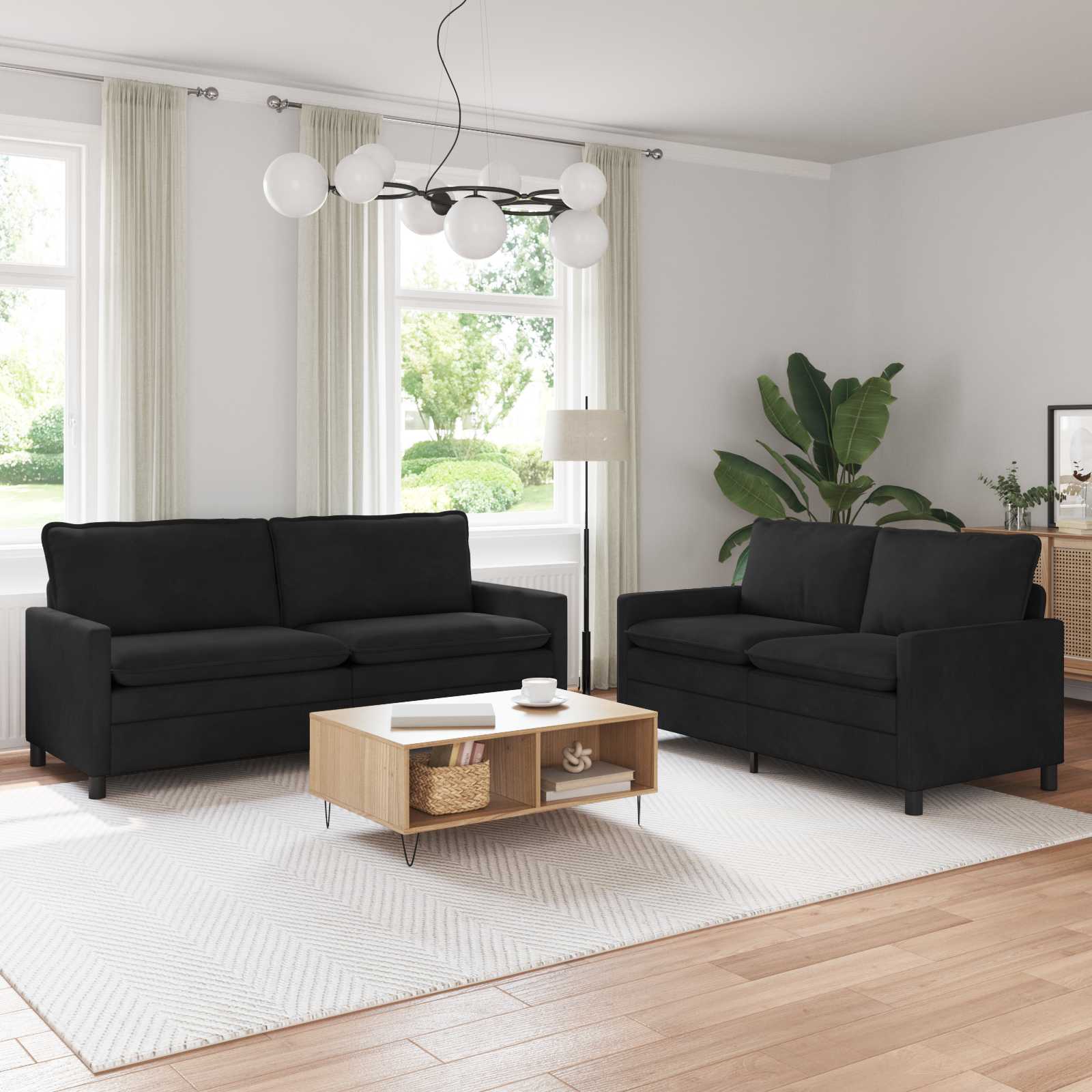 Sofa Set 2 stk. Schwarz Samt