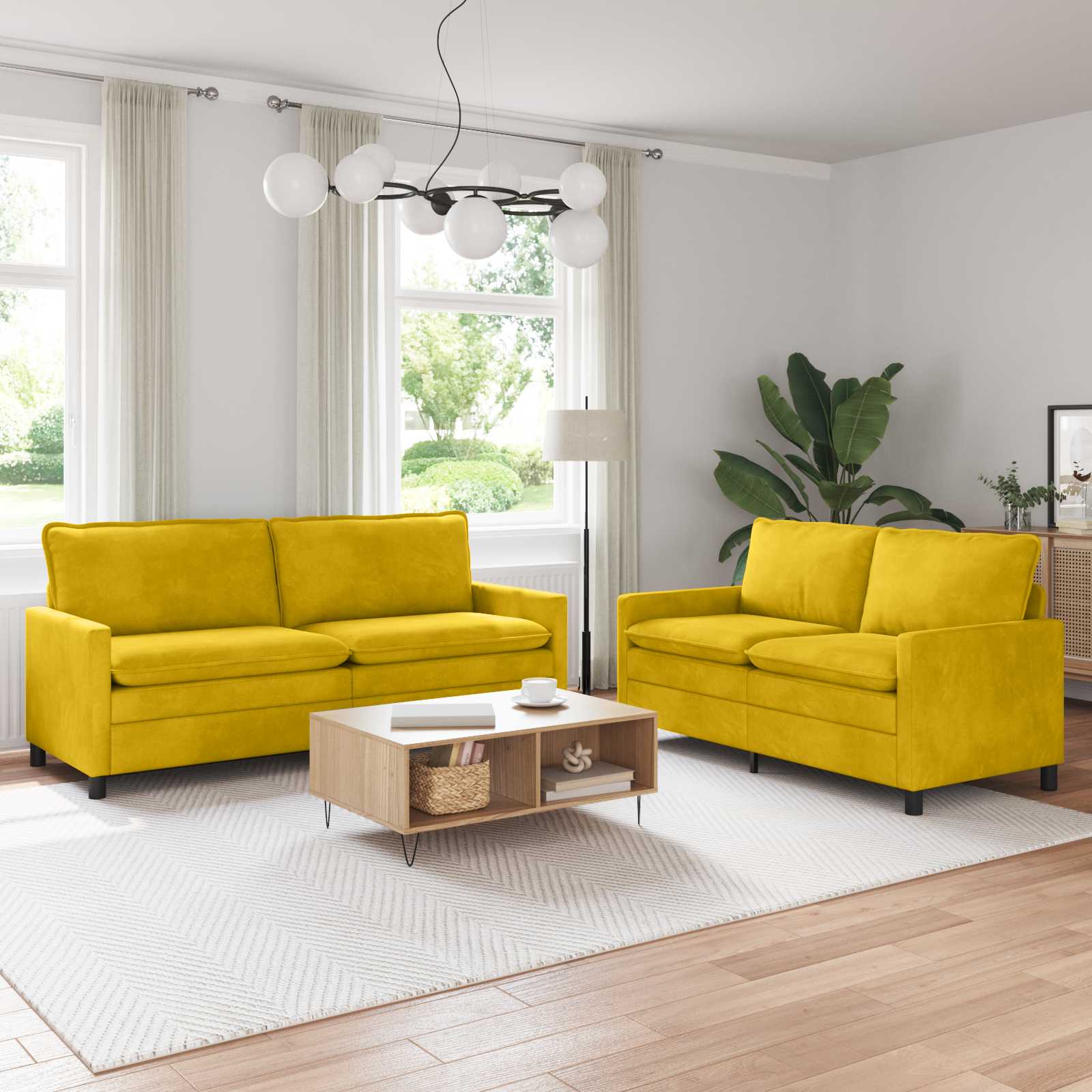 Sofa Set 2 stk. Gelb Samt