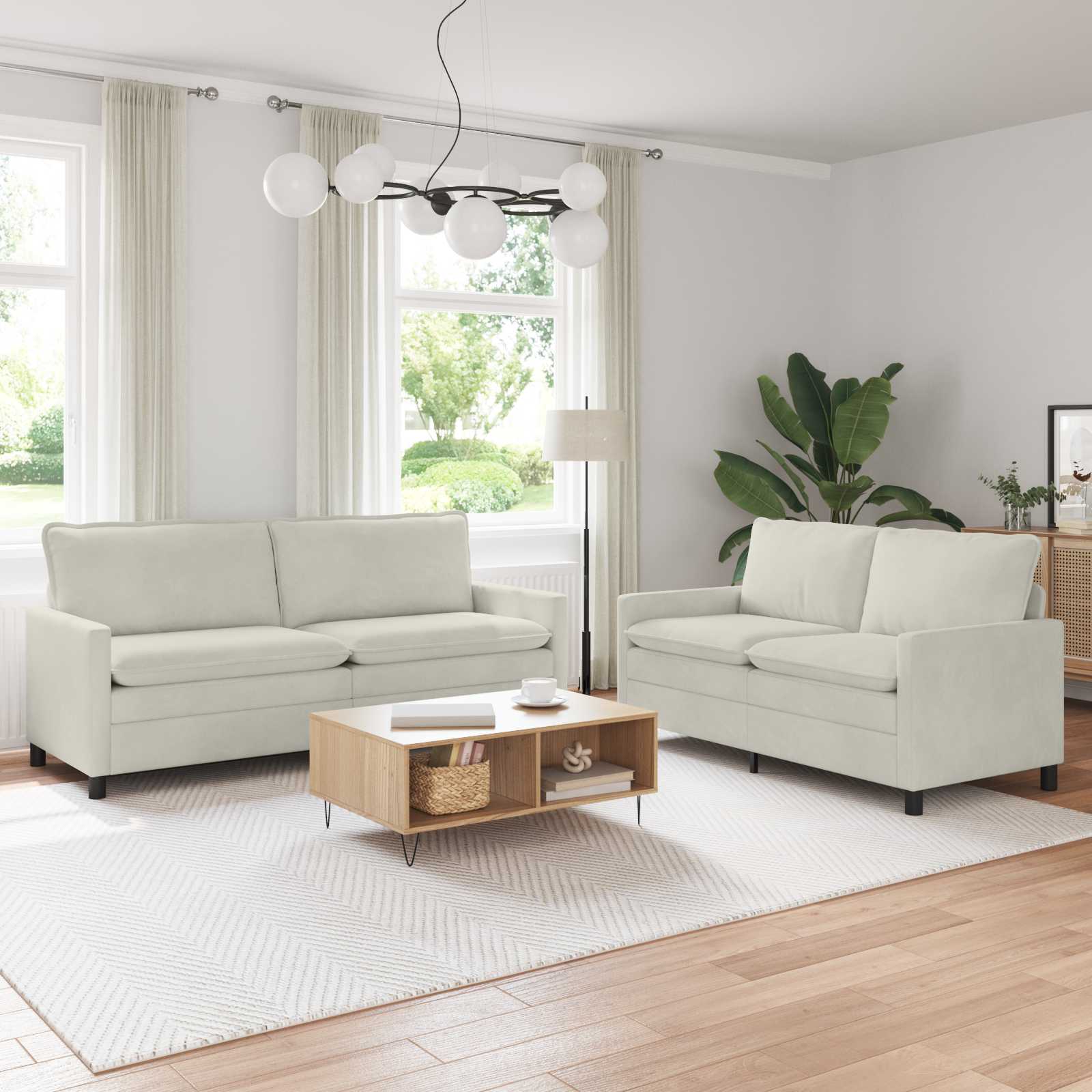 Sofa Set 2 stk. Creme Samt