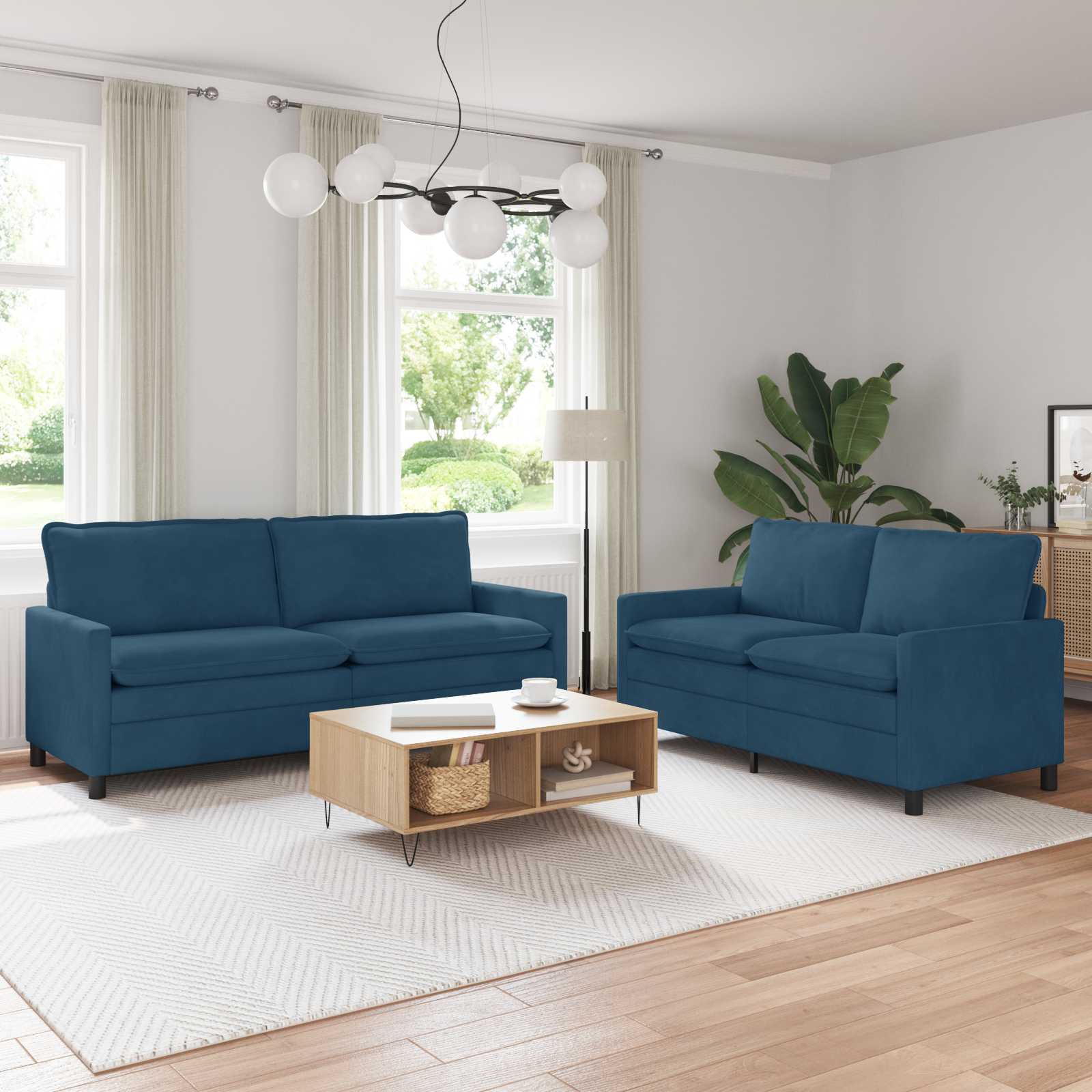 Sofa Set 2 stk. Blau Samt