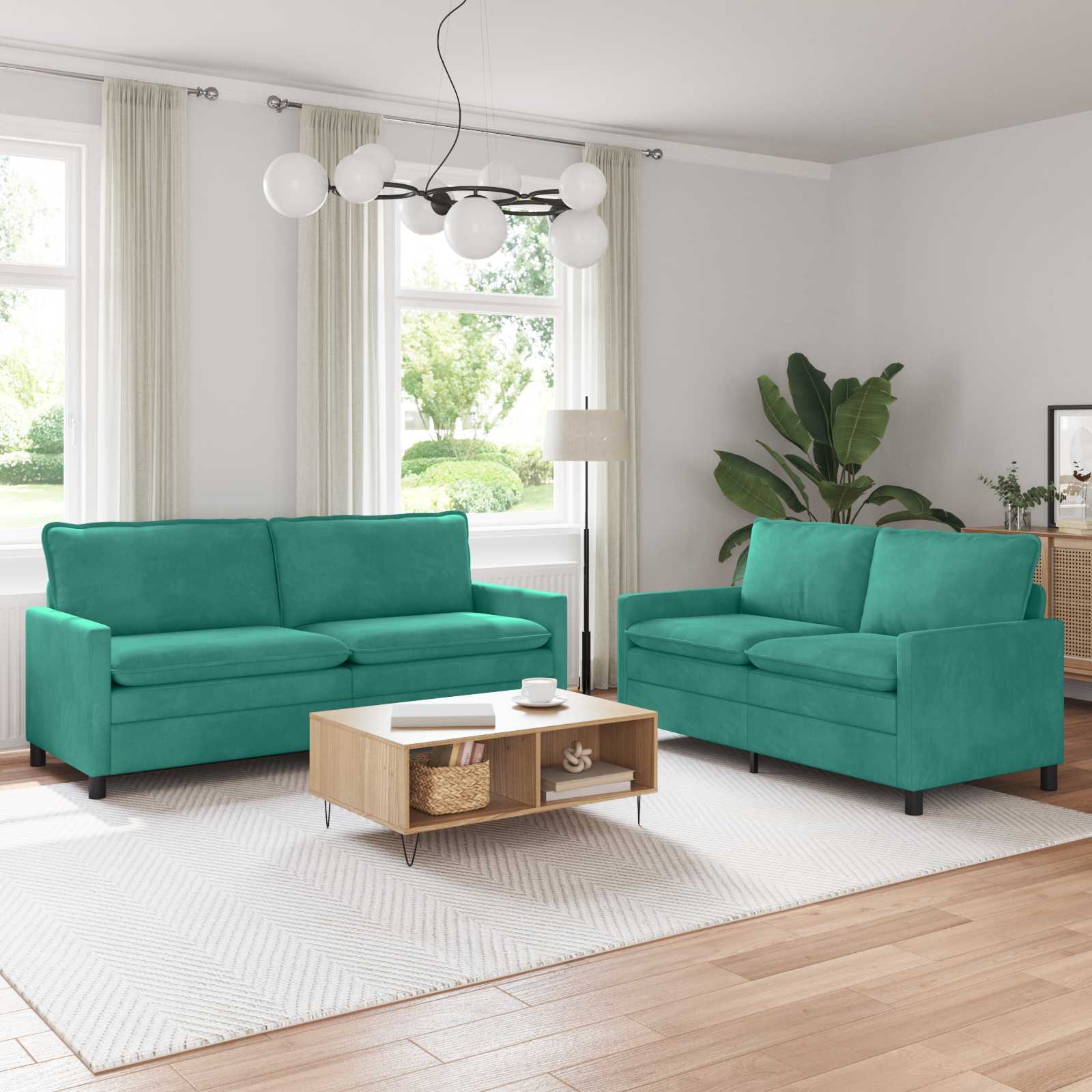 Sofa Set 2 stk. Türkis Samt