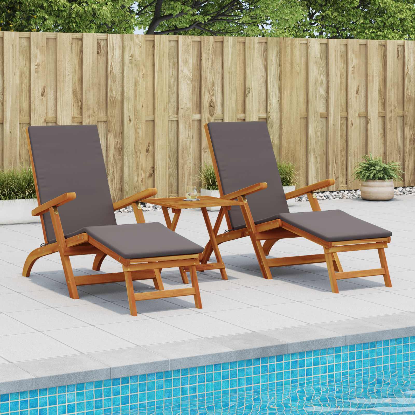 Reclining and Folding Sunlounger 3 stk. Massivholz Akazie