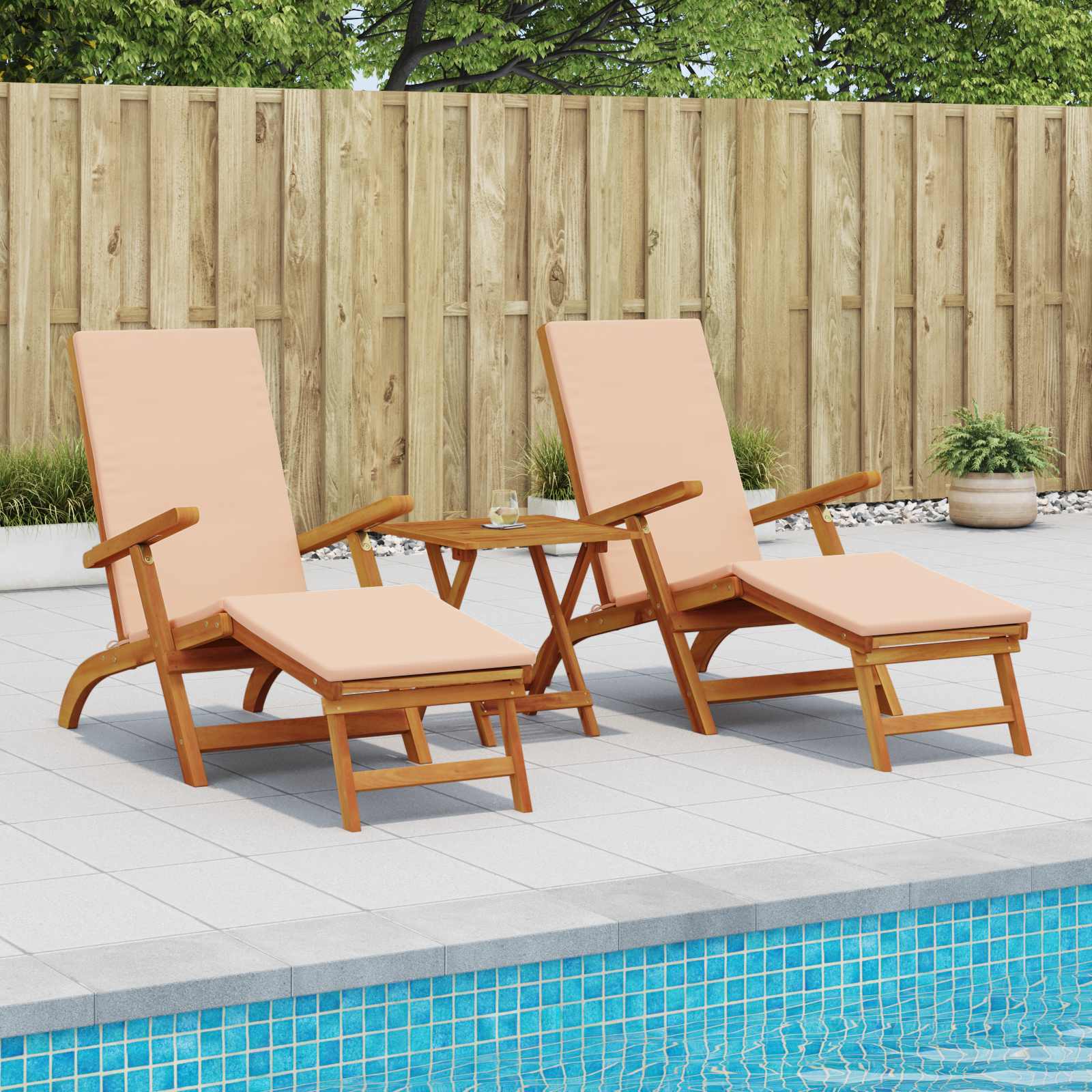 Reclining and Folding Sunlounger 3 stk. Massivholz Akazie Beige
