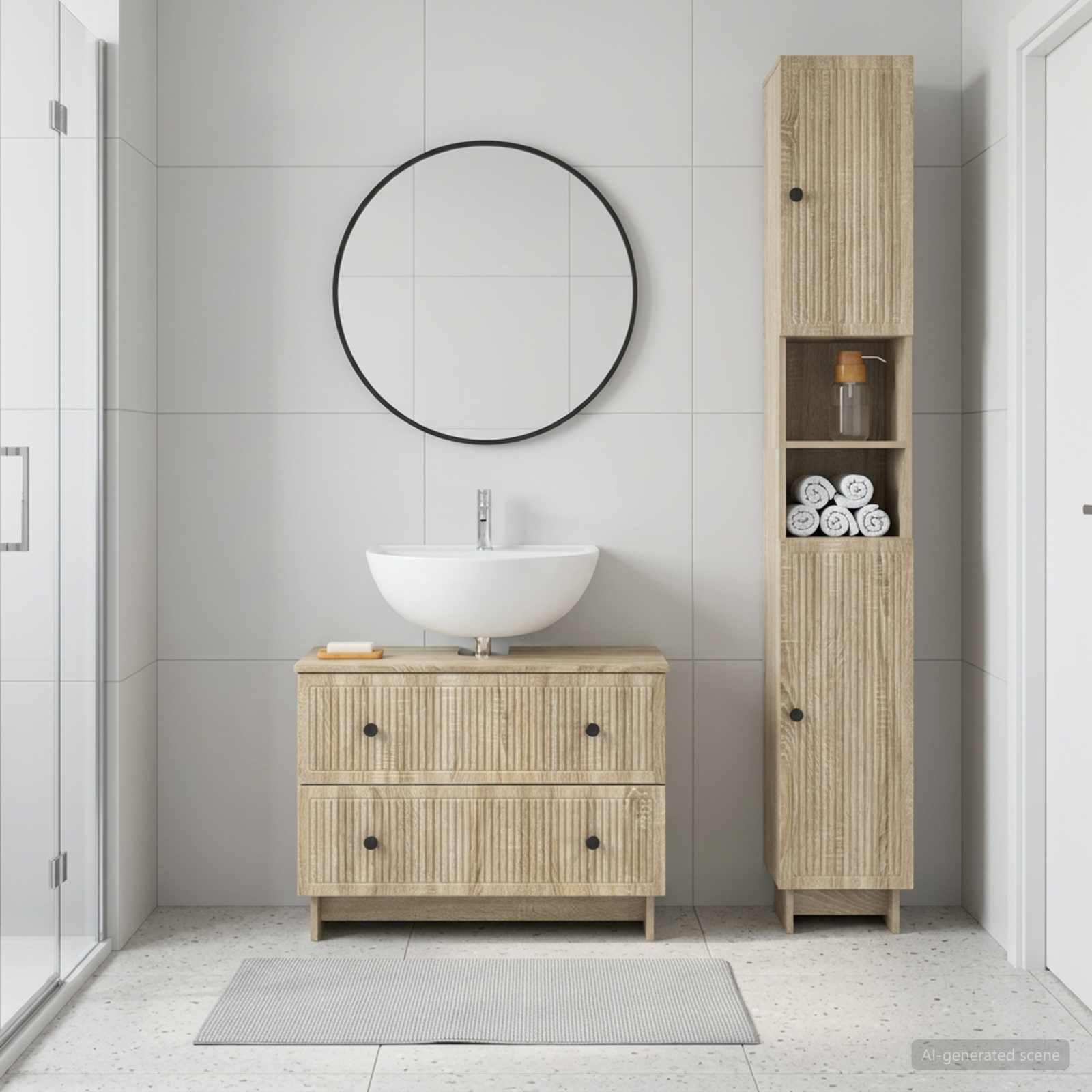 2-teiliges Badezimmer Schrank Set EDE Sonoma-Eiche