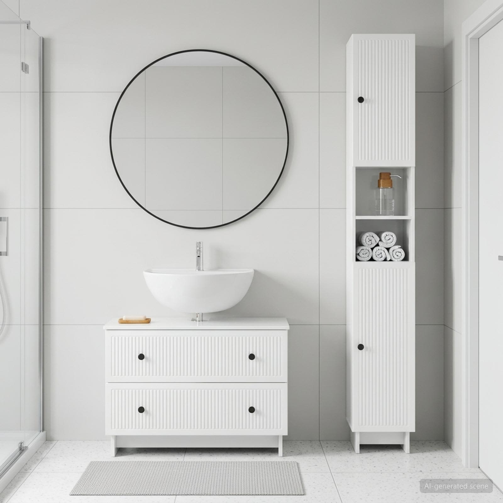2-teiliges Badezimmer Schrank Set EDE Hochglanz Weiß