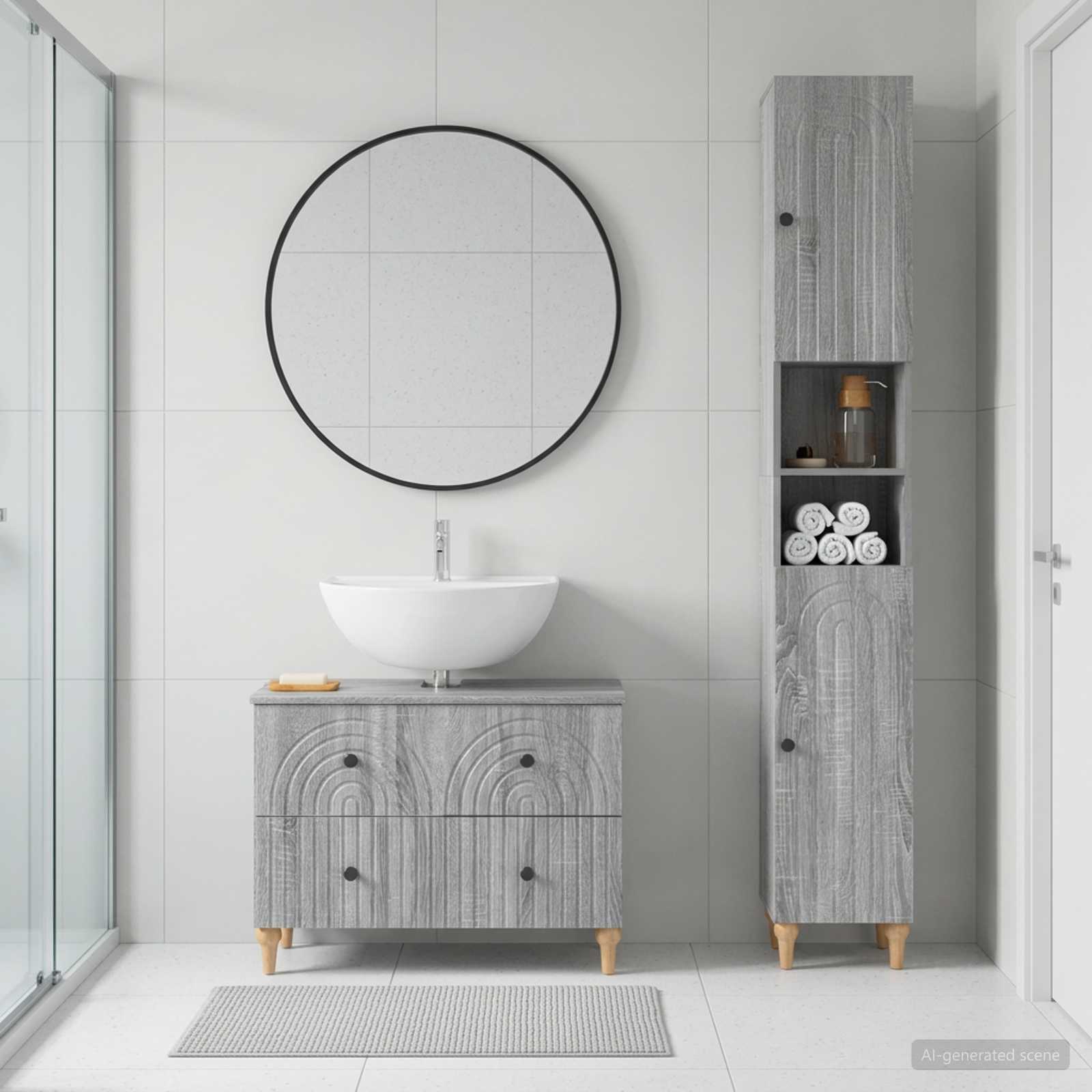 2-teiliges Badezimmer Schrank Set ALKMAAR Sonoma-Grau