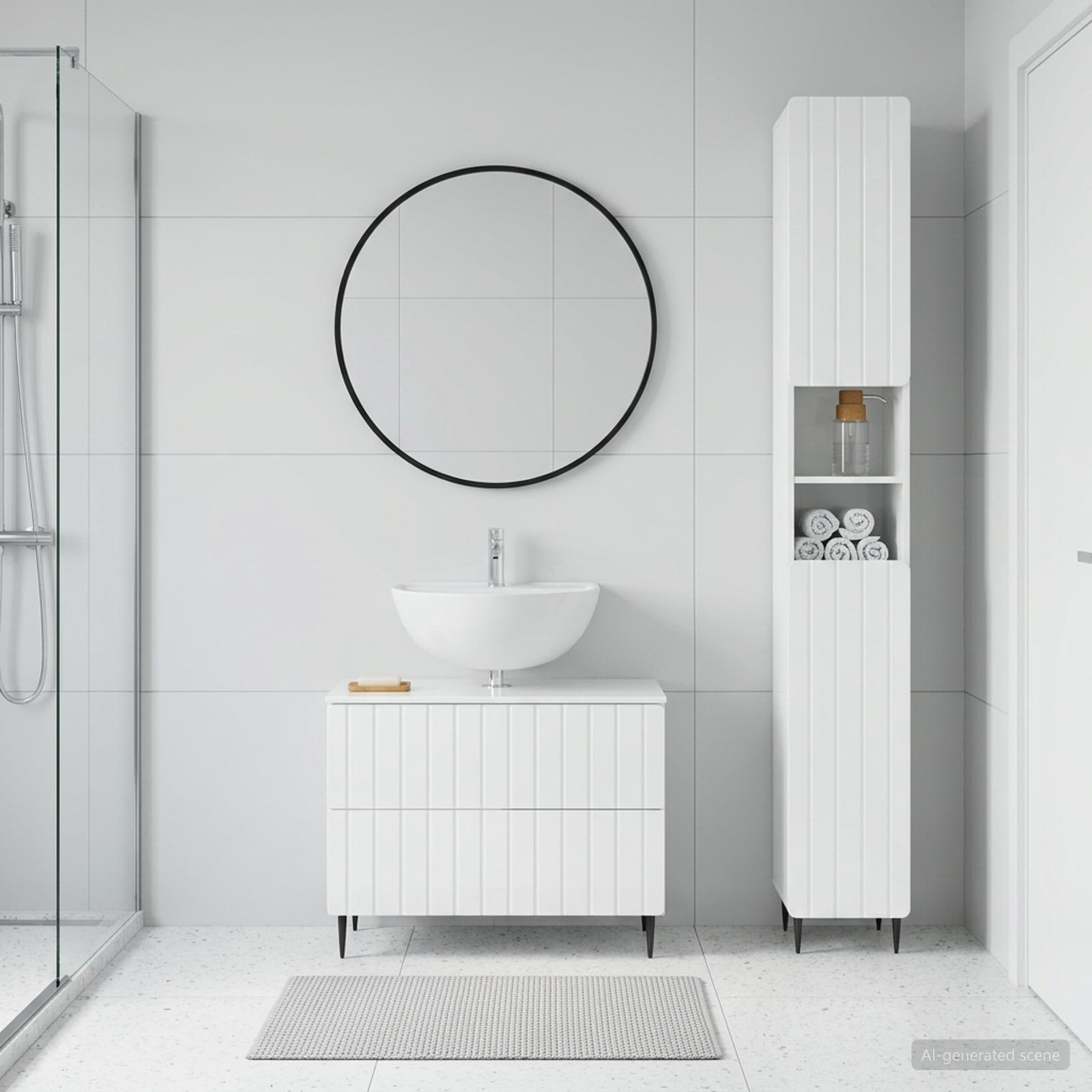 2-teiliges Badezimmer Schrank Set ZWOLLE Hochglanz Weiß