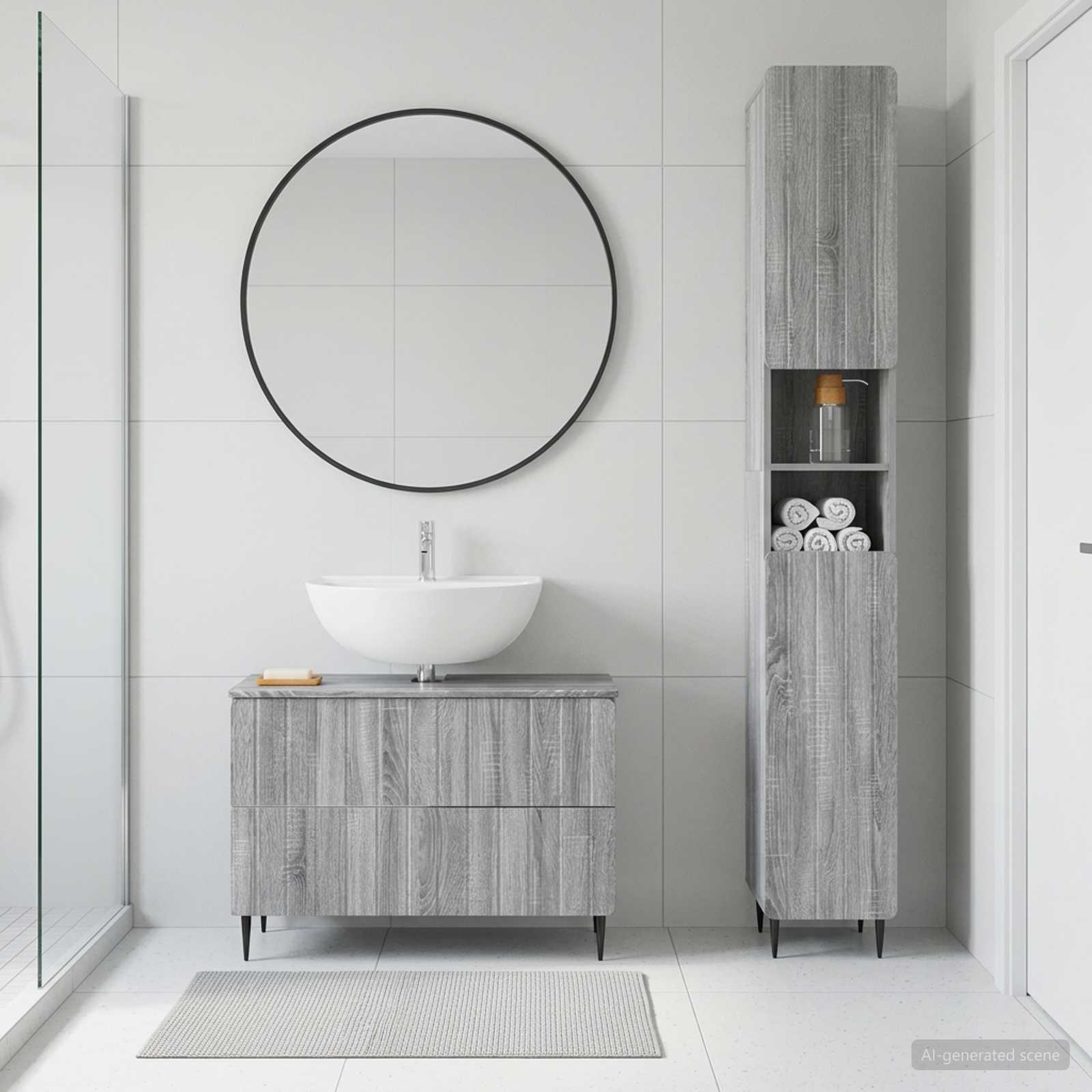 2-teiliges Badezimmer Schrank Set ZWOLLE Sonoma-Grau