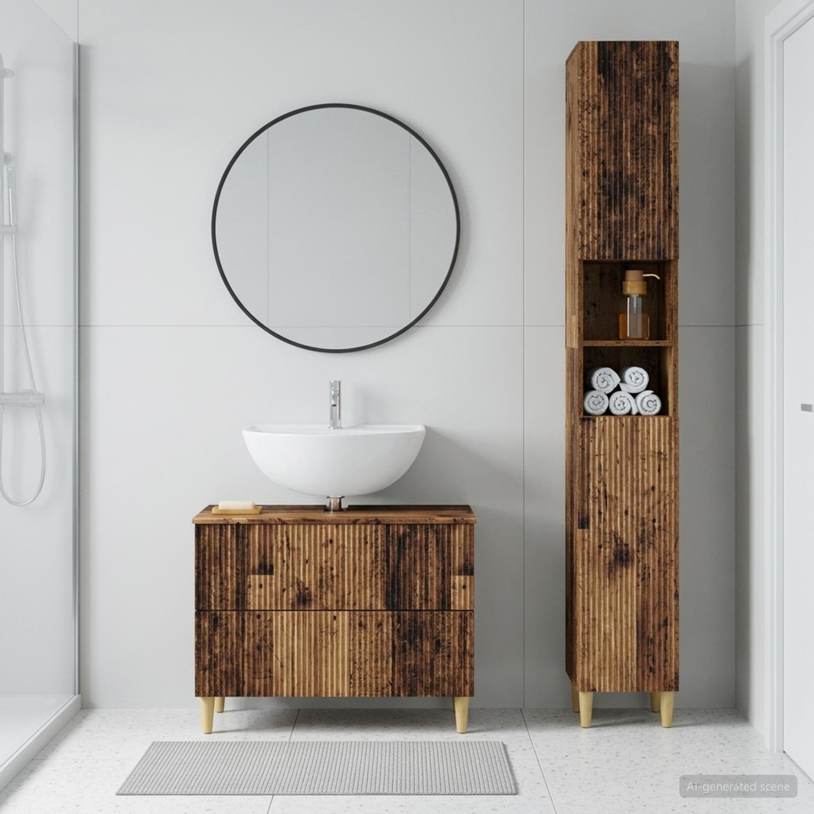 2-teiliges Badezimmer Schrank Set ARNHEM Altholz Holzwerkstoff