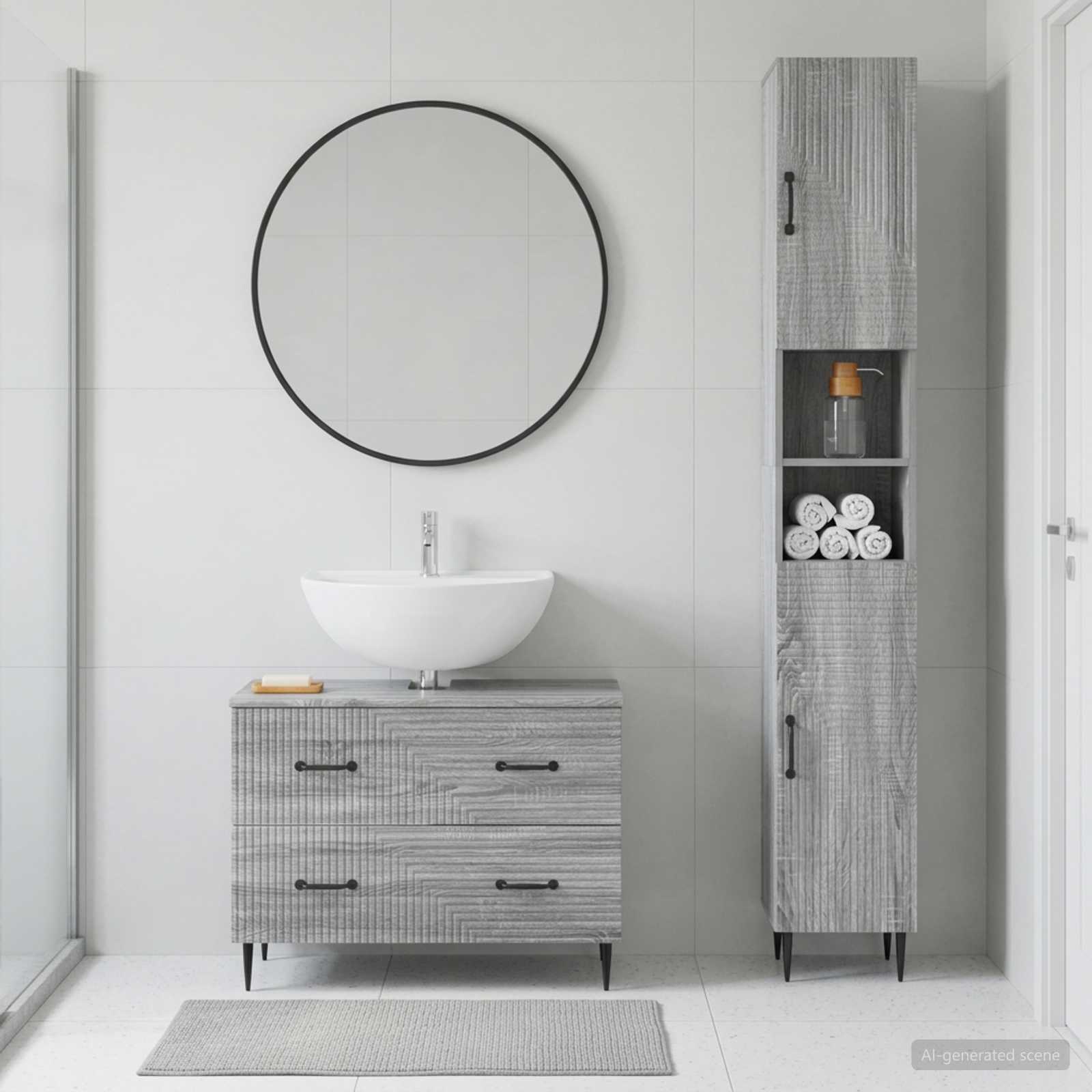 2-teiliges Badezimmer Schrank Set HAARLEM Sonoma-Grau