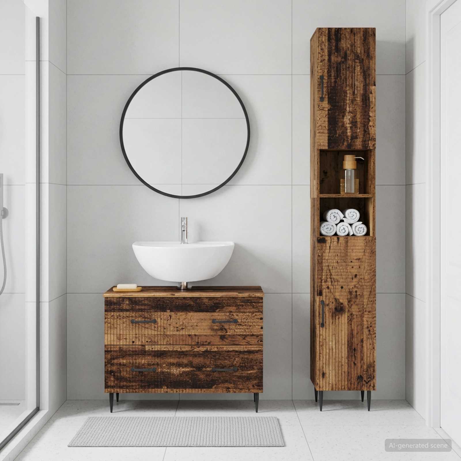 2-teiliges Badezimmer Schrank Set HAARLEM Altholz Holzwerkstoff