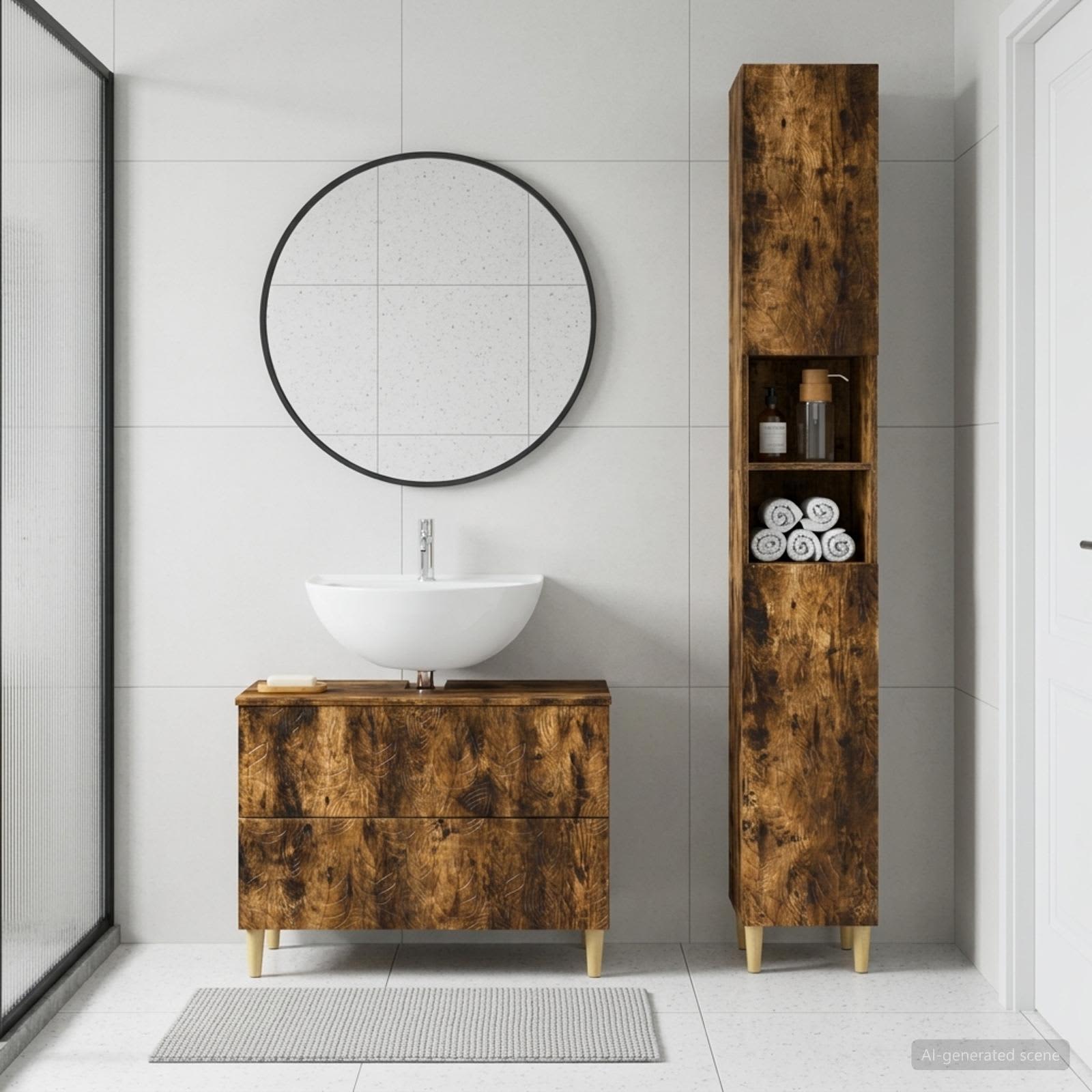 2-teiliges Badezimmer Schrank Set DELFT Raucheiche