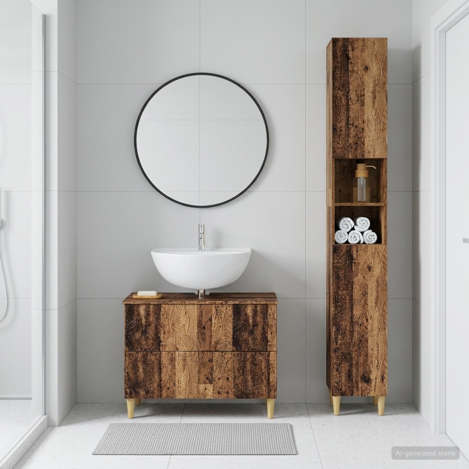 2-teiliges Badezimmer Schrank Set DELFT Altholz Holzwerkstoff