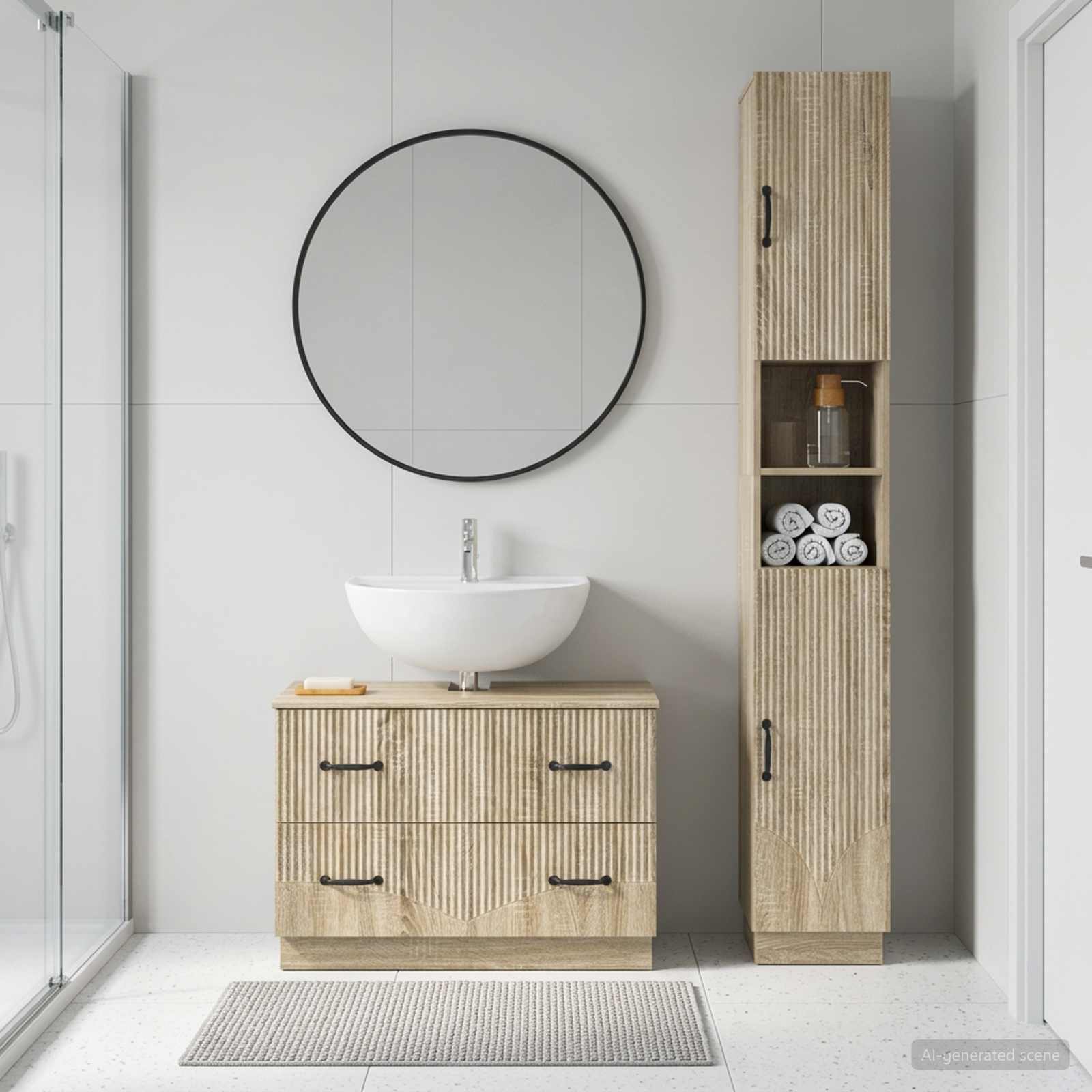2-teiliges Badezimmer Schrank Set HOORN Sonoma-Eiche