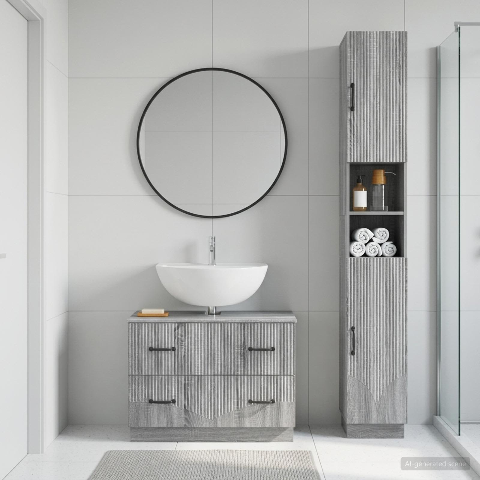 2-teiliges Badezimmer Schrank Set HOORN Sonoma-Grau