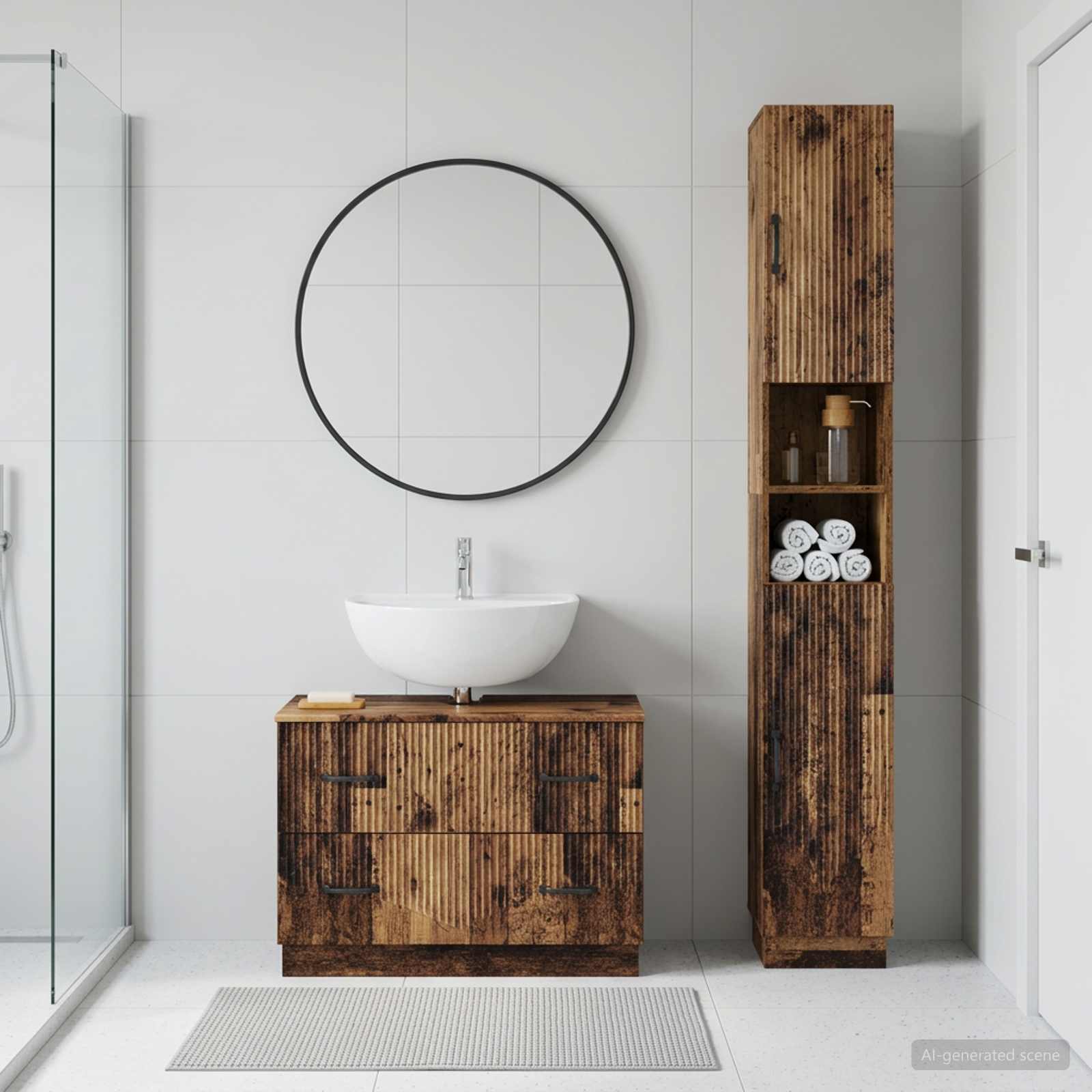 2-teiliges Badezimmer Schrank Set HOORN Altholz Holzwerkstoff