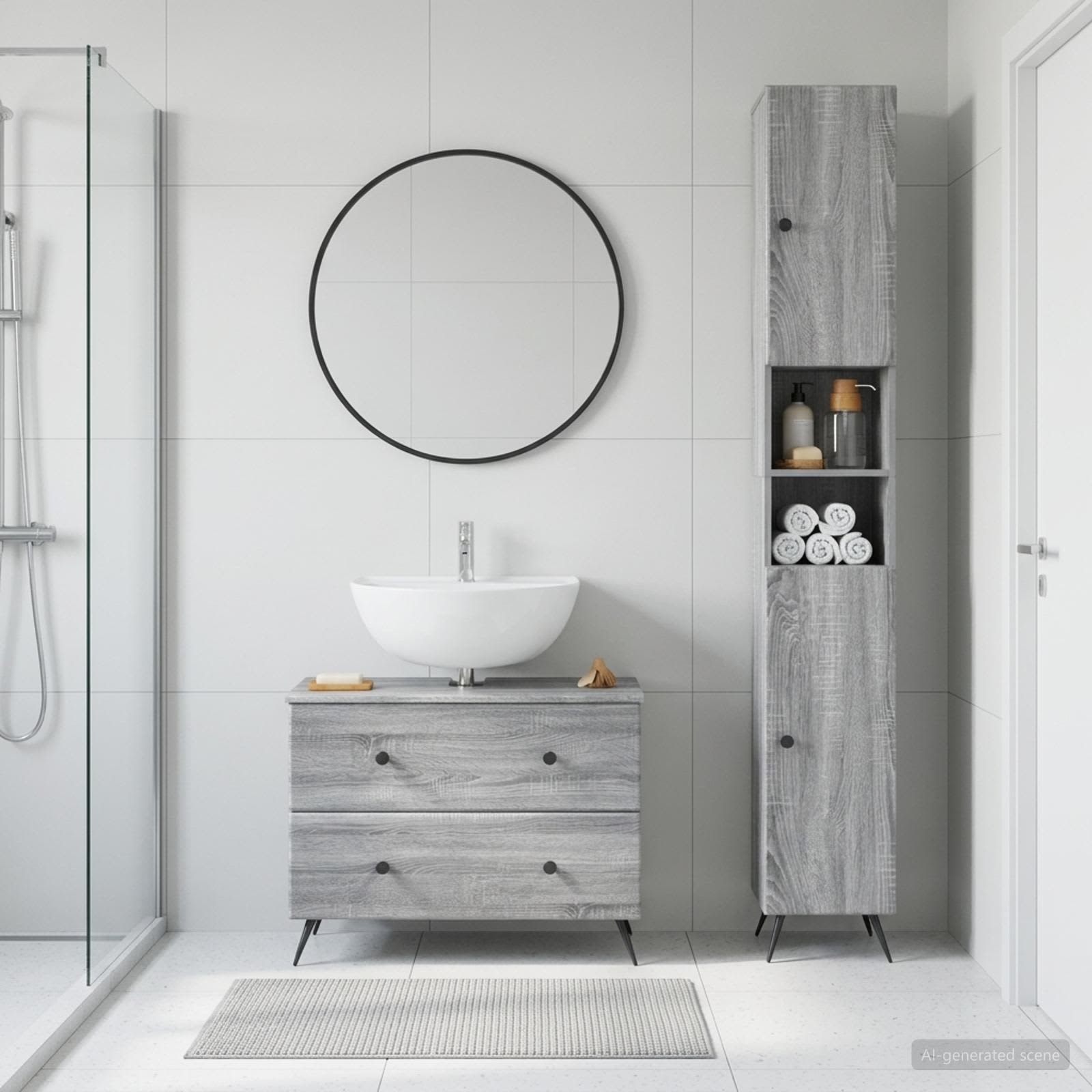 2-teiliges Badezimmer Schrank Set BREDA Sonoma-Grau