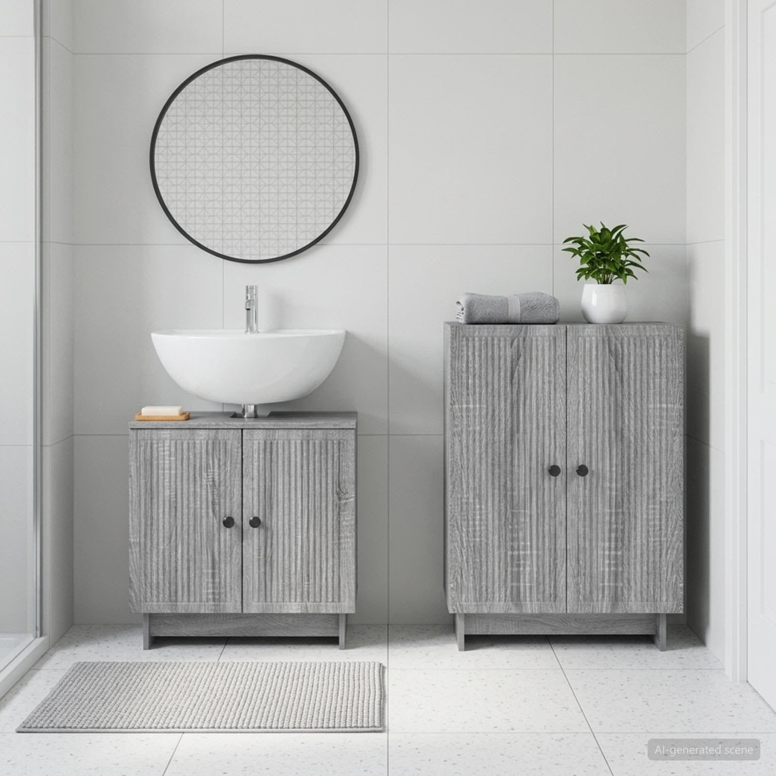 2-teiliges Badezimmer Schrank Set EDE Sonoma-Grau Holzwerkstoff