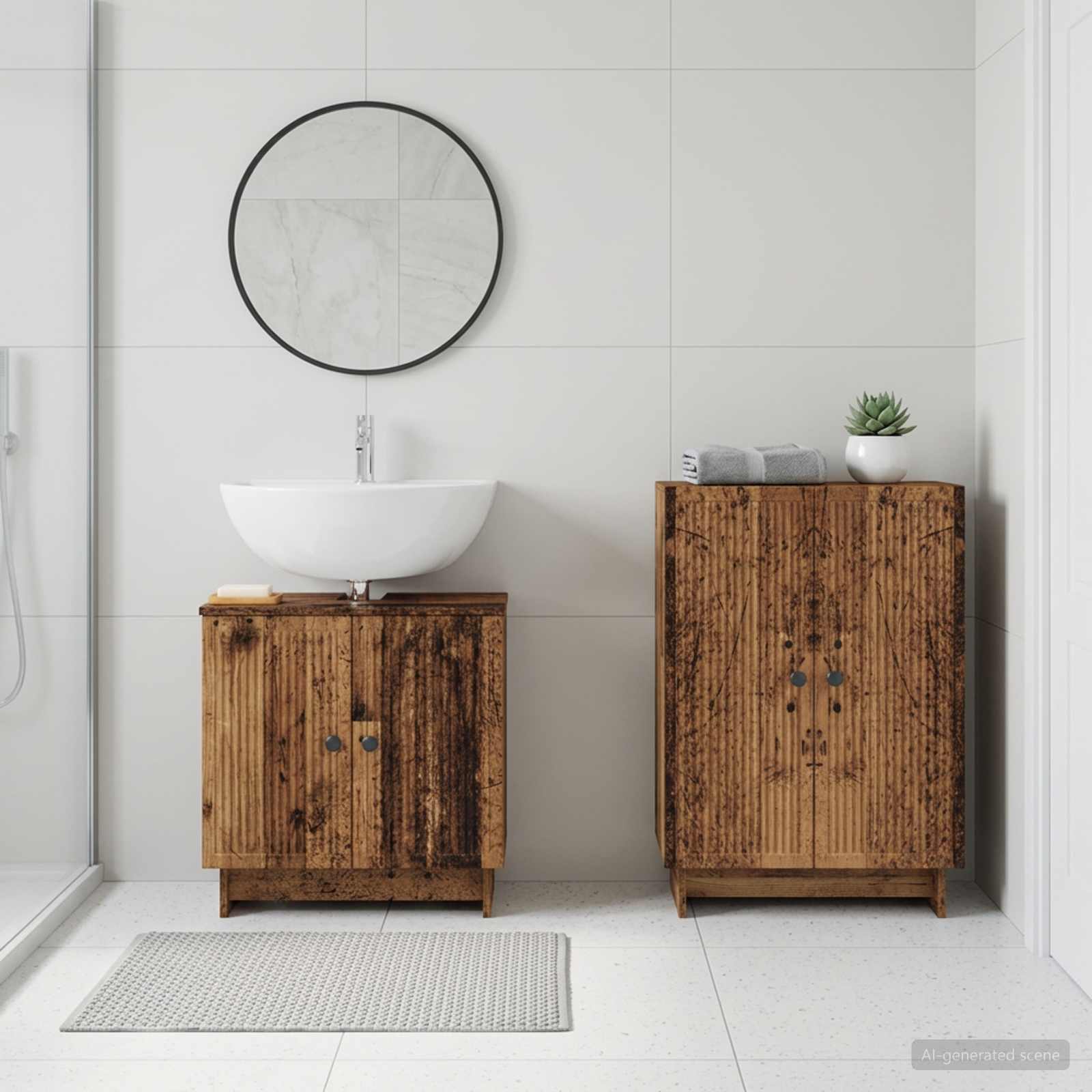 2-teiliges Badezimmer Schrank Set EDE Altholz Holzwerkstoff
