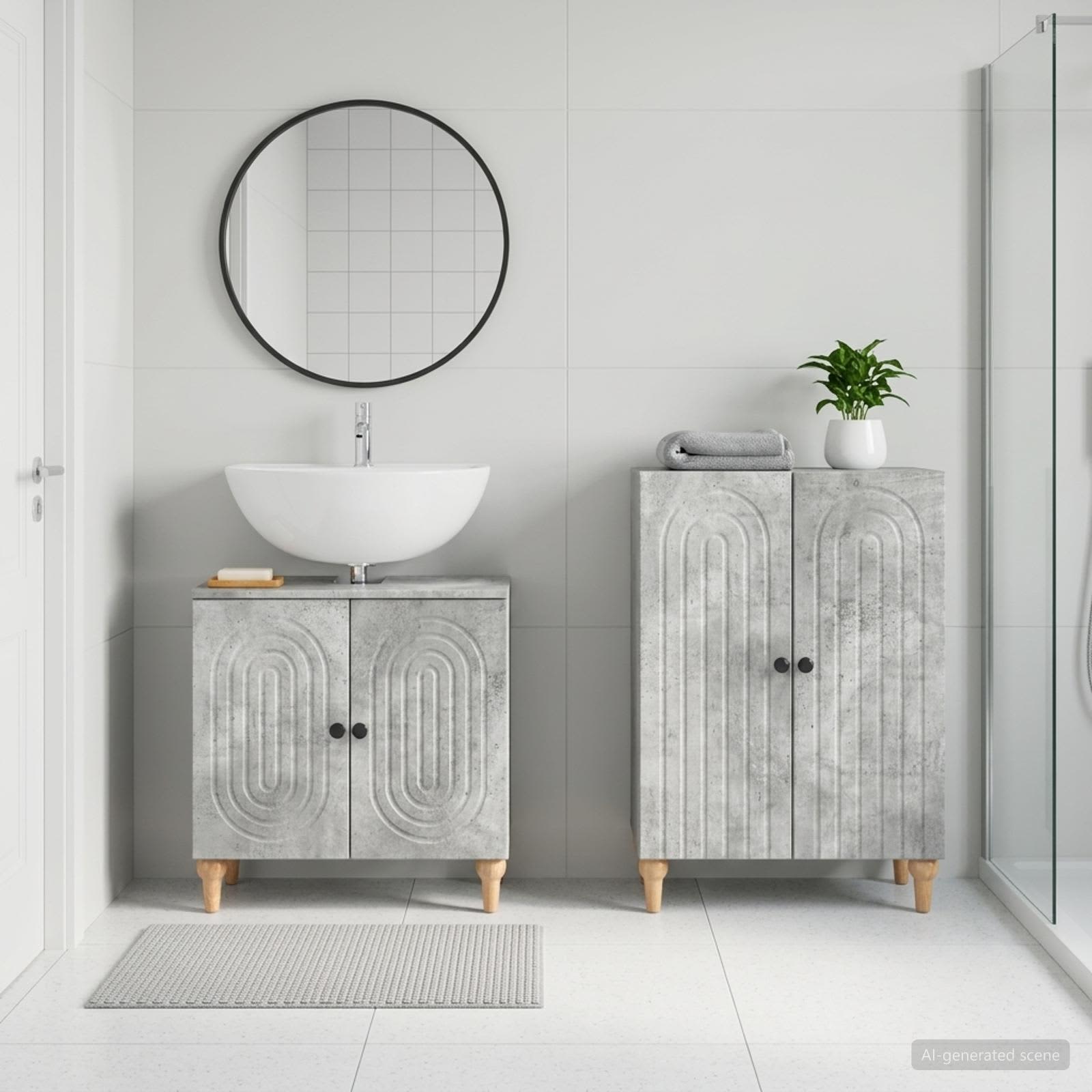 2-teiliges Badezimmer Schrank Set ALKMAAR Betongrau