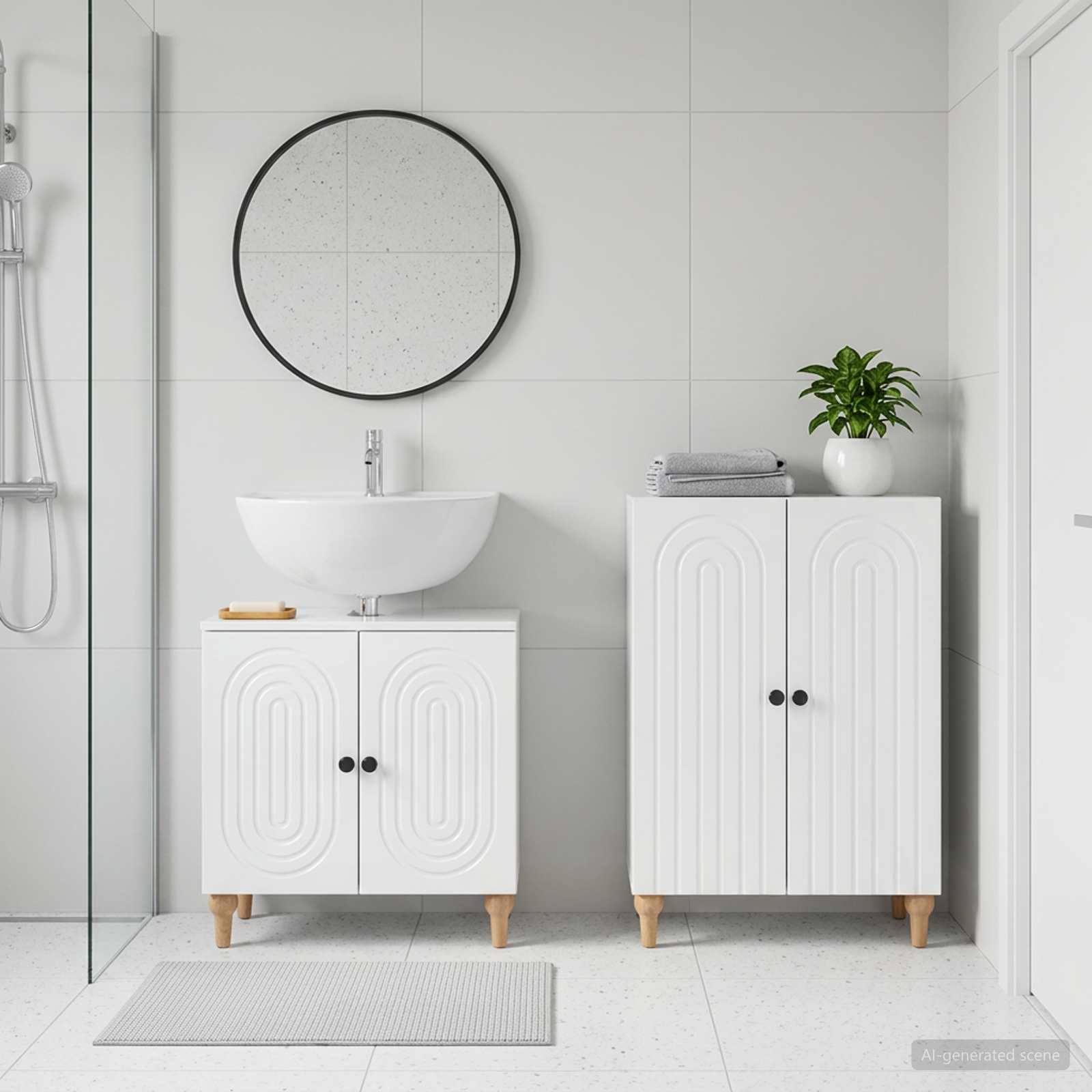 2-teiliges Badezimmer Schrank Set ALKMAAR Hochglanz Weiß