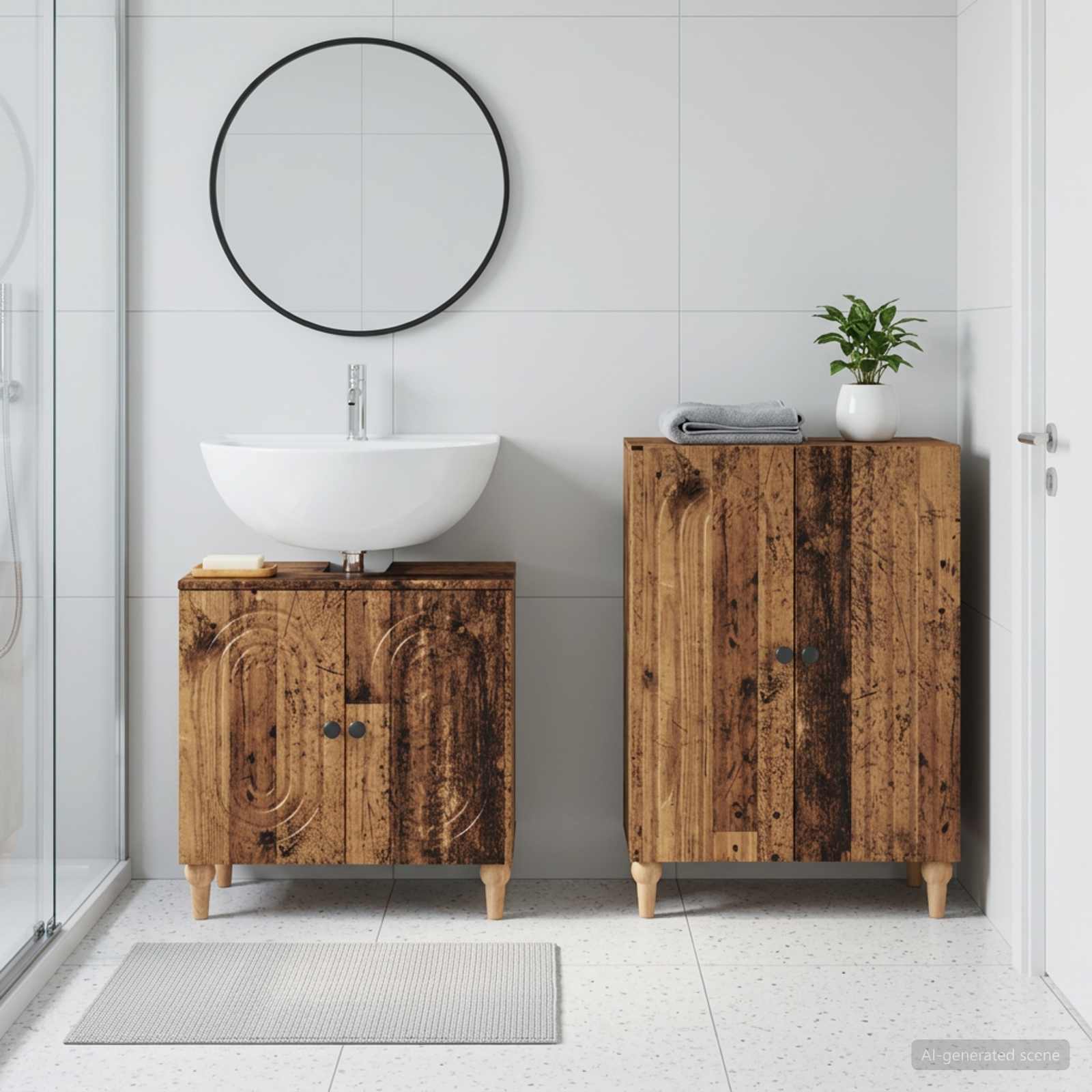 2-teiliges Badezimmer Schrank Set ALKMAAR Altholz Holzwerkstoff