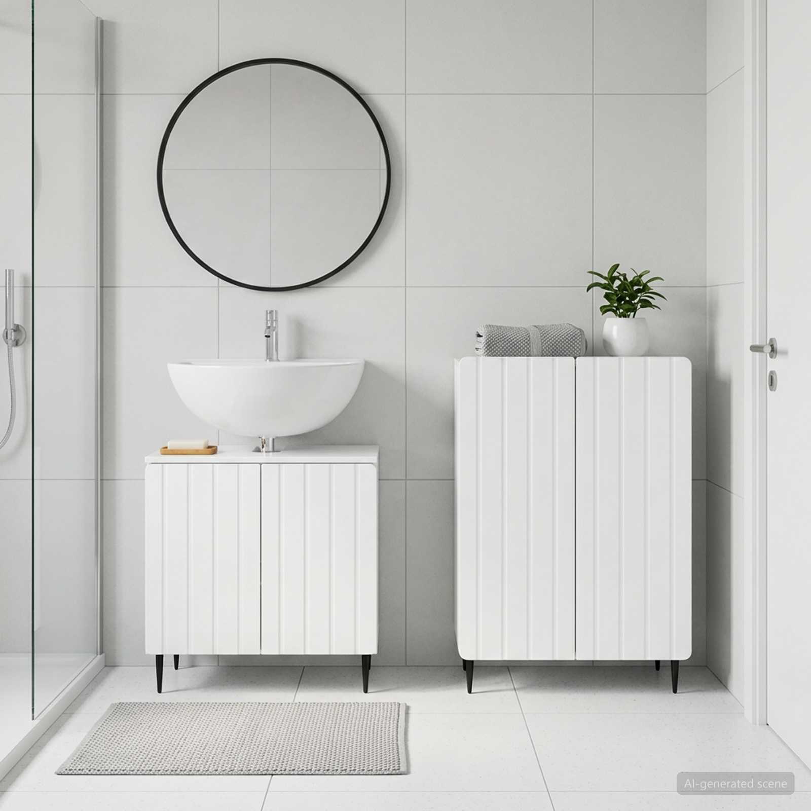 2-teiliges Badezimmer Schrank Set ZWOLLE Hochglanz Weiß