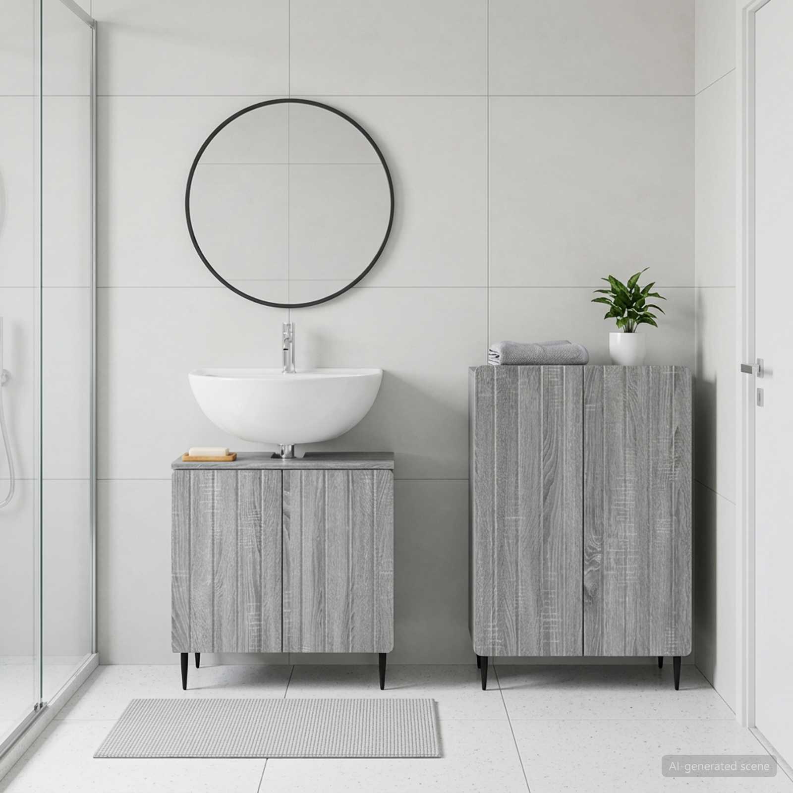 2-teiliges Badezimmer Schrank Set ZWOLLE Sonoma-Grau