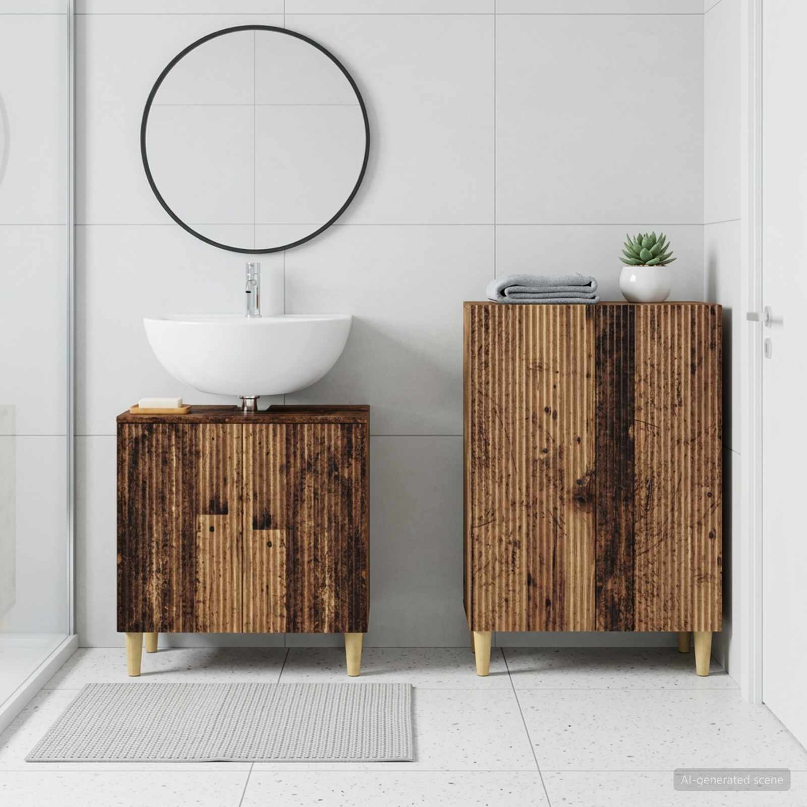 2-teiliges Badezimmer Schrank Set ARNHEM Altholz Holzwerkstoff