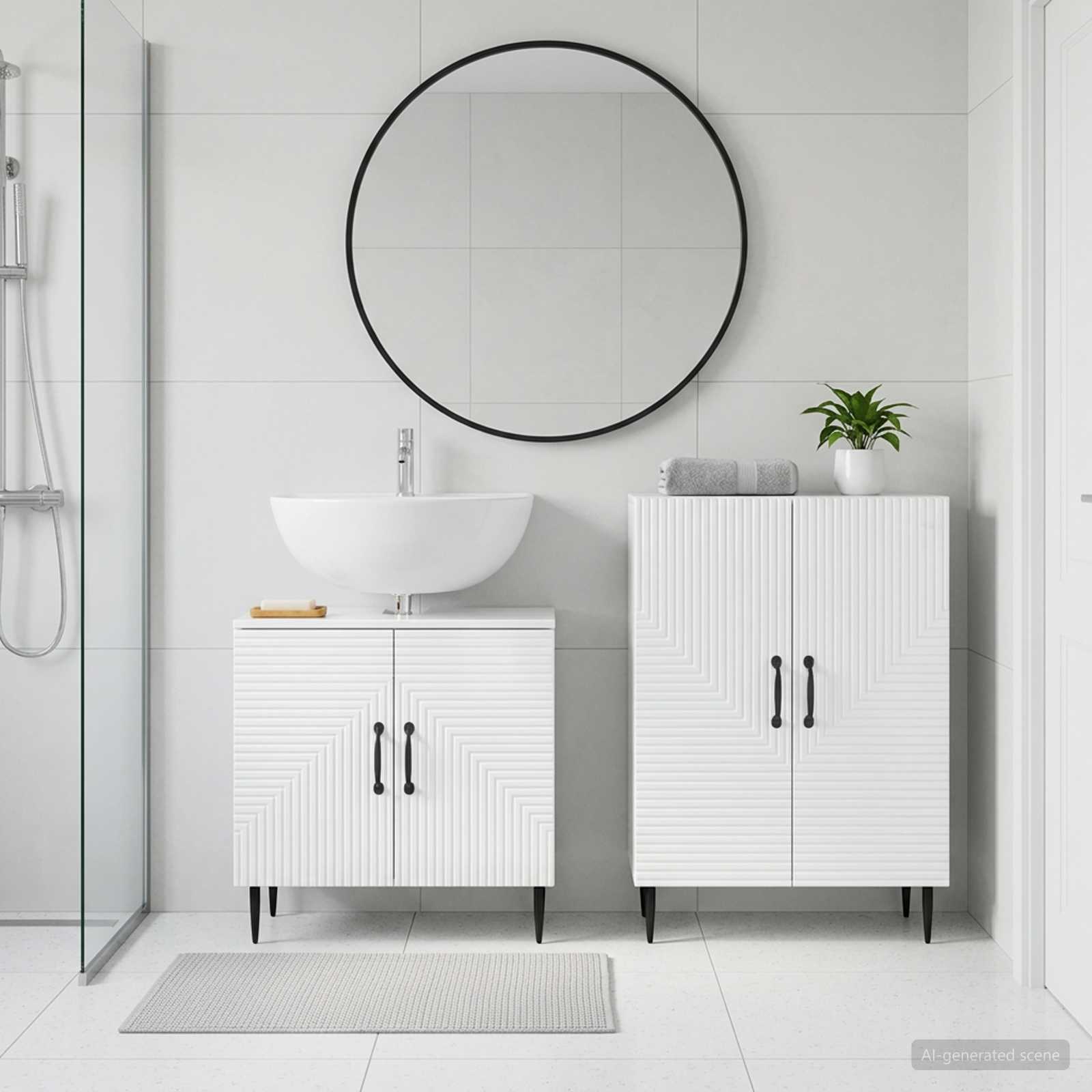 2-teiliges Badezimmer Schrank Set HAARLEM Hochglanz Weiß