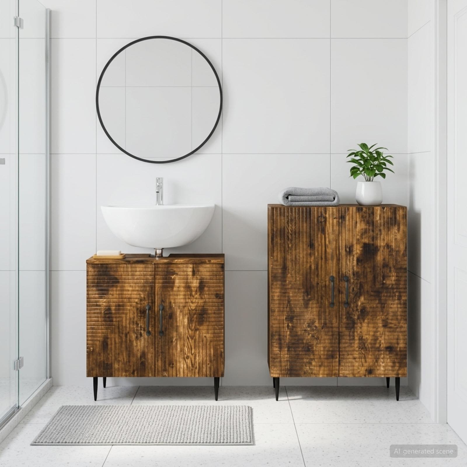2-teiliges Badezimmer Schrank Set HAARLEM Raucheiche