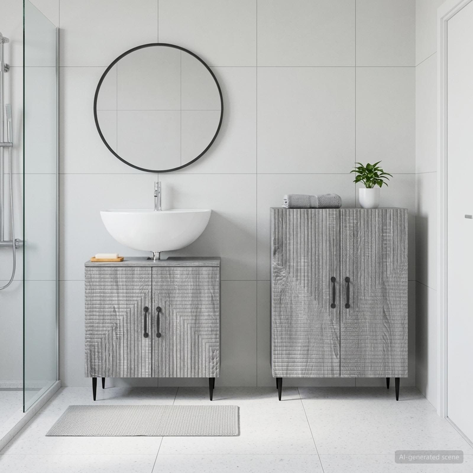 2-teiliges Badezimmer Schrank Set HAARLEM Sonoma-Grau