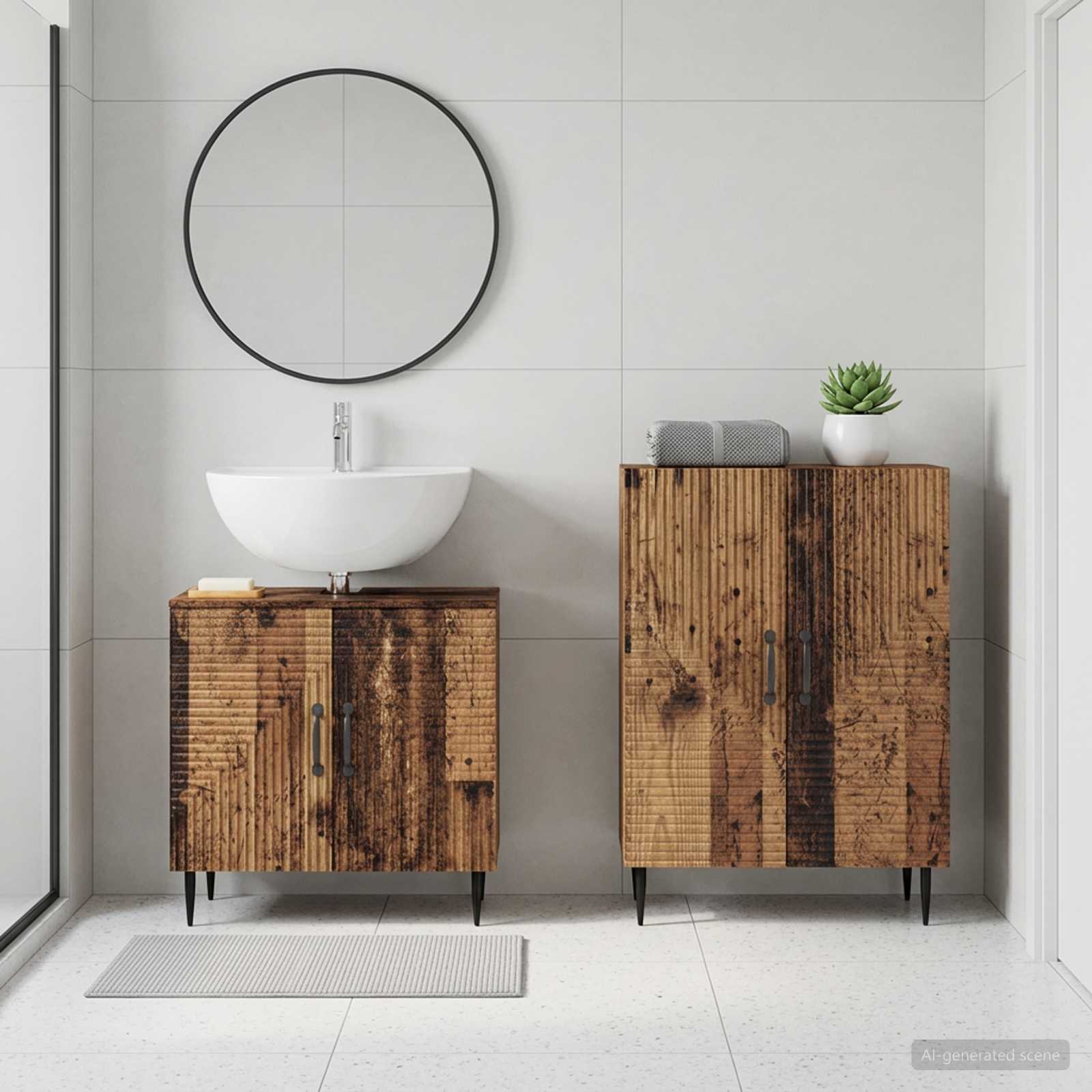 2-teiliges Badezimmer Schrank Set HAARLEM Altholz Holzwerkstoff