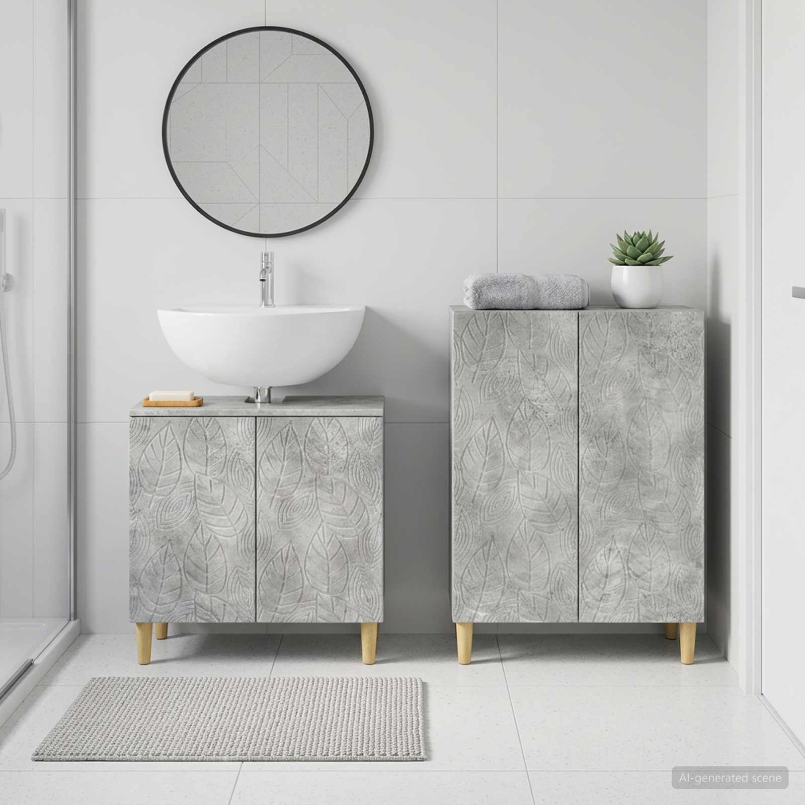 2-teiliges Badezimmer Schrank Set DELFT Betongrau Holzwerkstoff