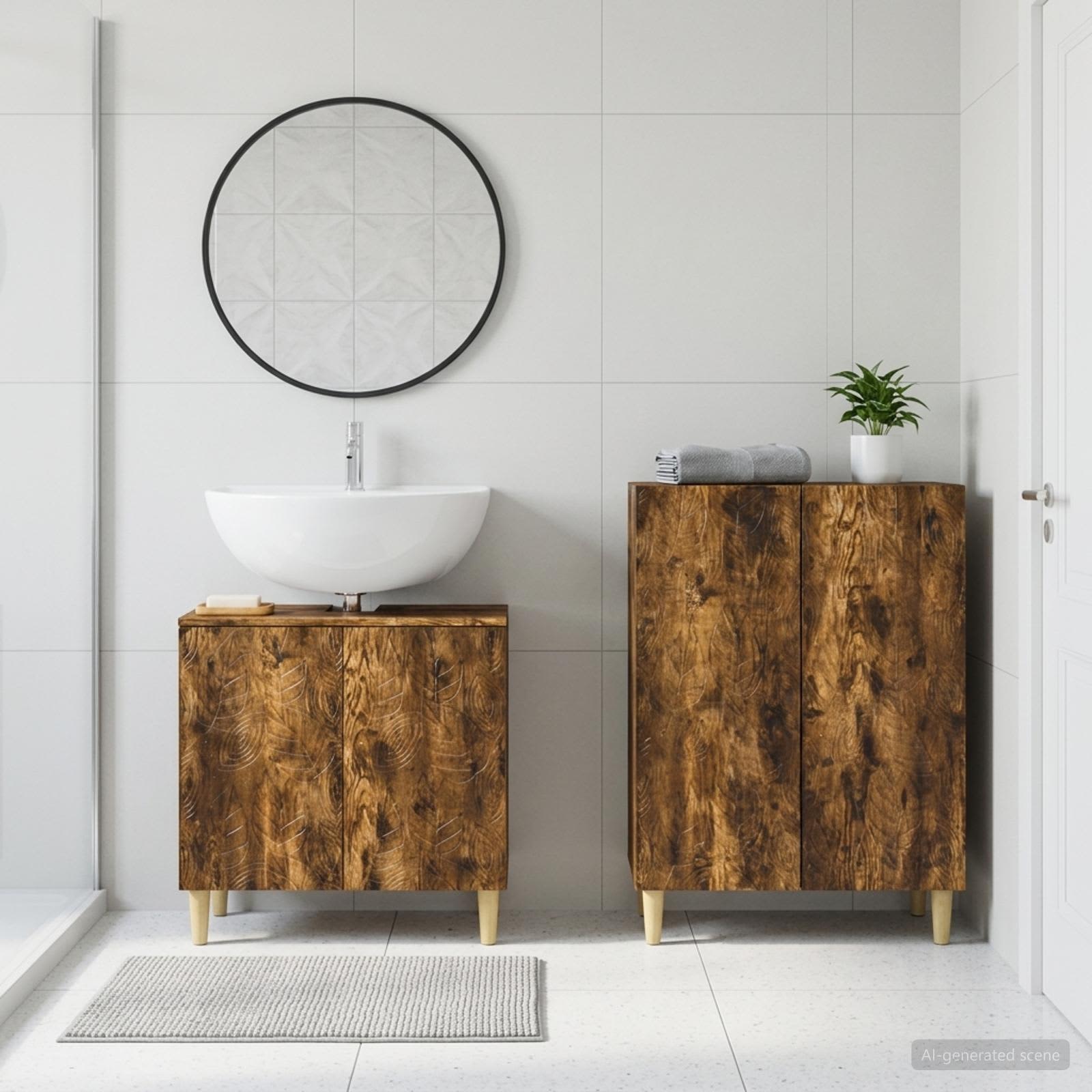2-teiliges Badezimmer Schrank Set DELFT Raucheiche