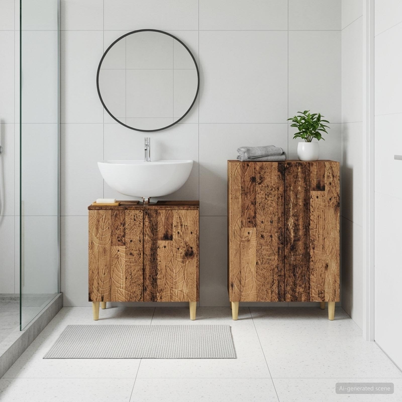 2-teiliges Badezimmer Schrank Set DELFT Altholz Holzwerkstoff