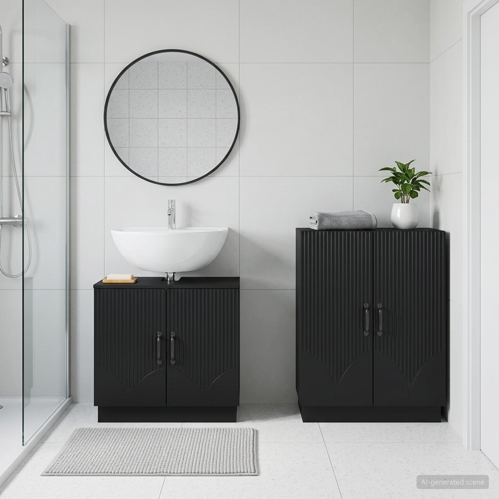 2-teiliges Badezimmer Schrank Set HOORN Schwarz Holzwerkstoff
