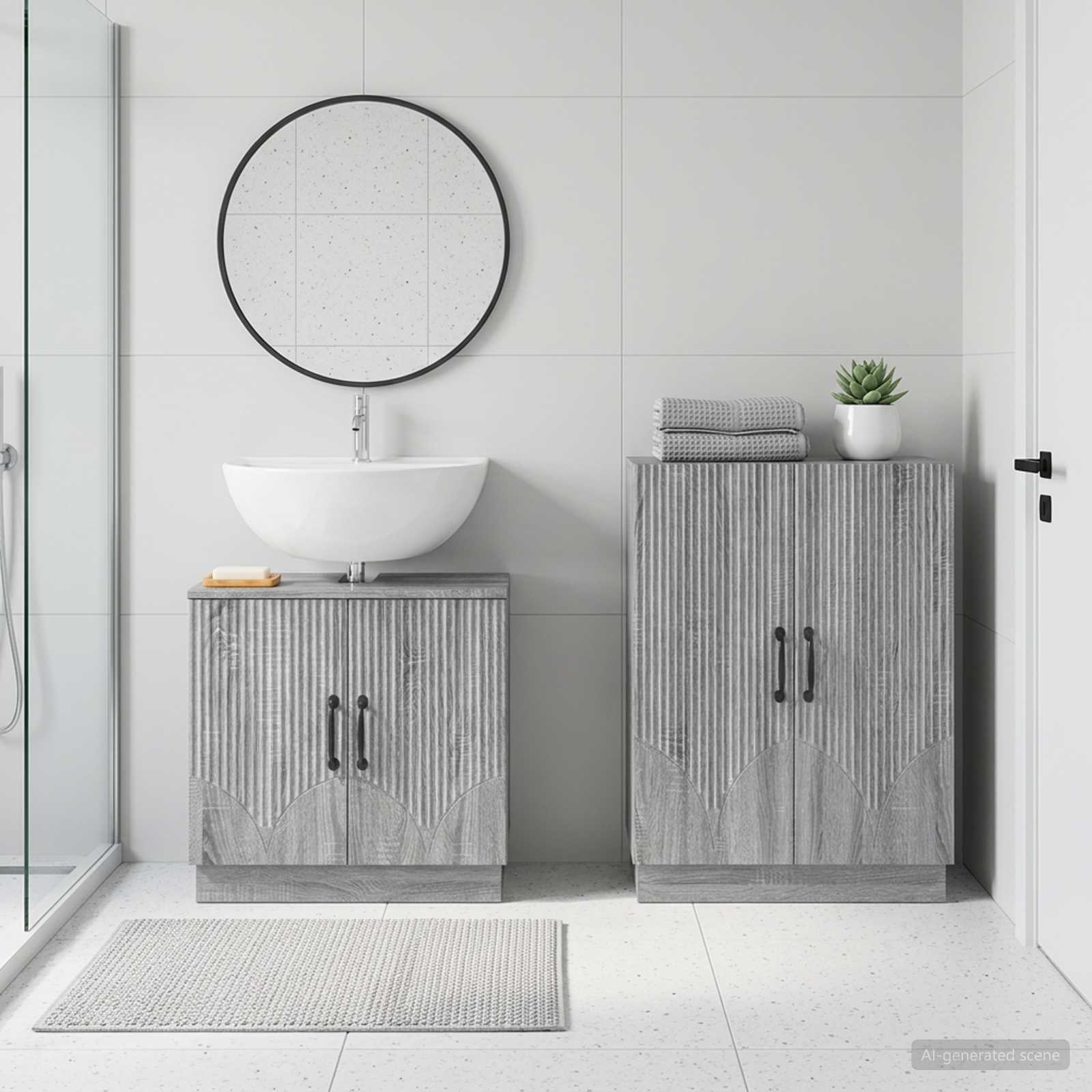 2-teiliges Badezimmer Schrank Set HOORN Sonoma-Grau