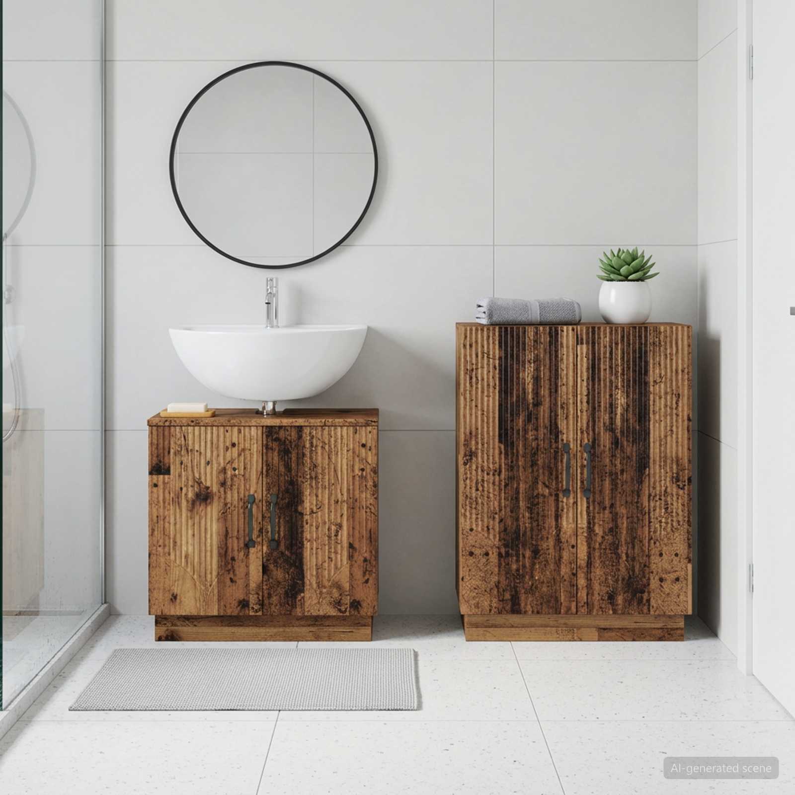 2-teiliges Badezimmer Schrank Set HOORN Altholz Holzwerkstoff