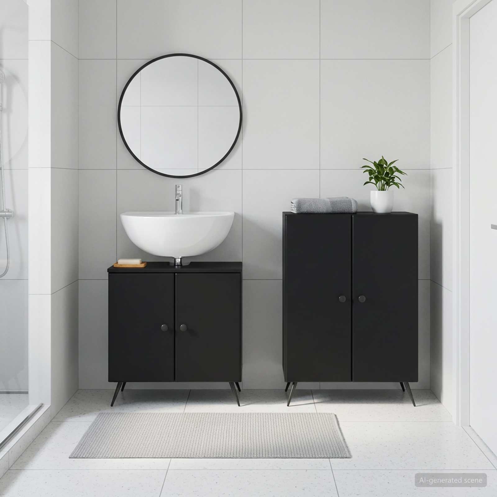 2-teiliges Badezimmer Schrank Set BREDA Schwarz Holzwerkstoff