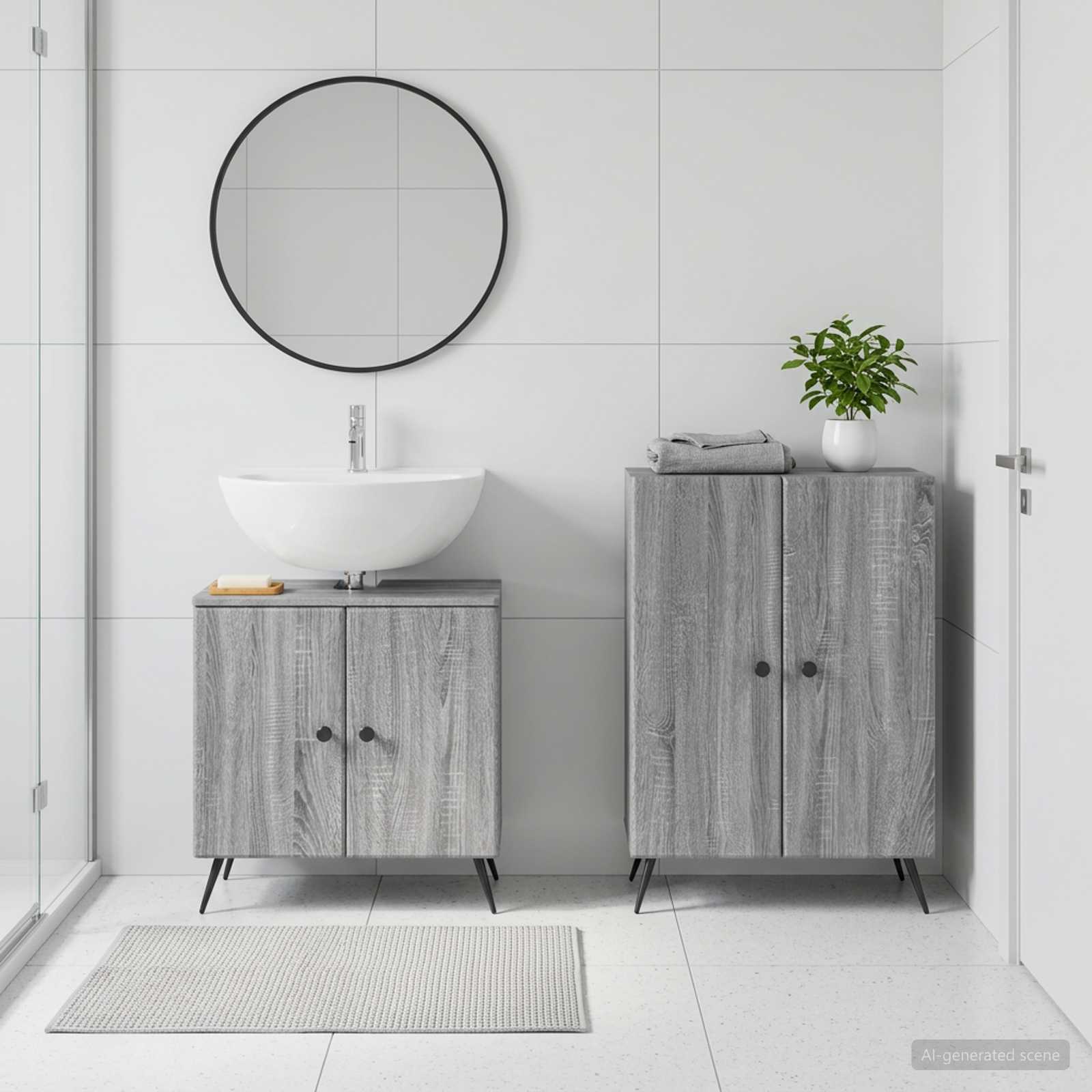 2-teiliges Badezimmer Schrank Set BREDA Sonoma-Grau