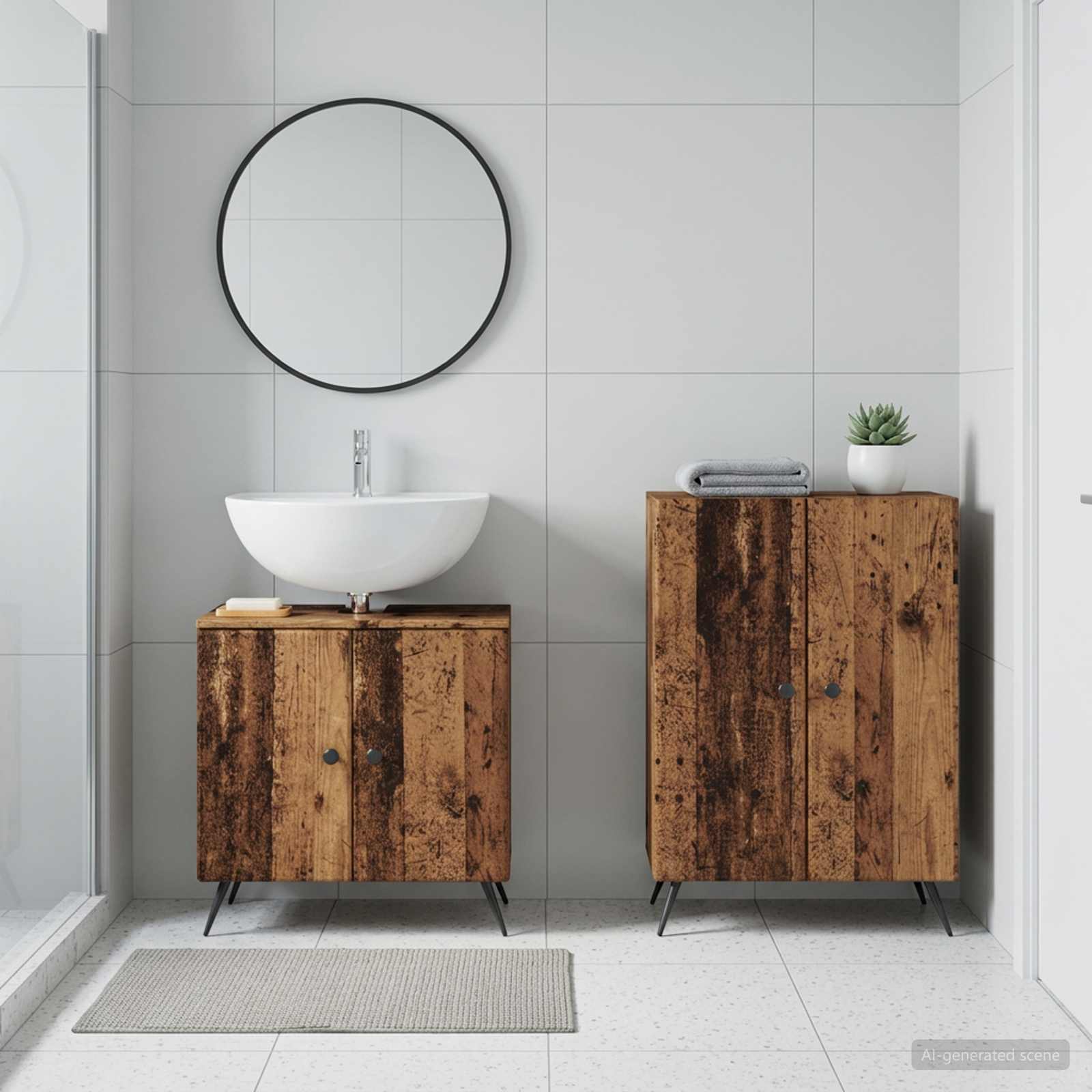 2-teiliges Badezimmer Schrank Set BREDA Altholz Holzwerkstoff