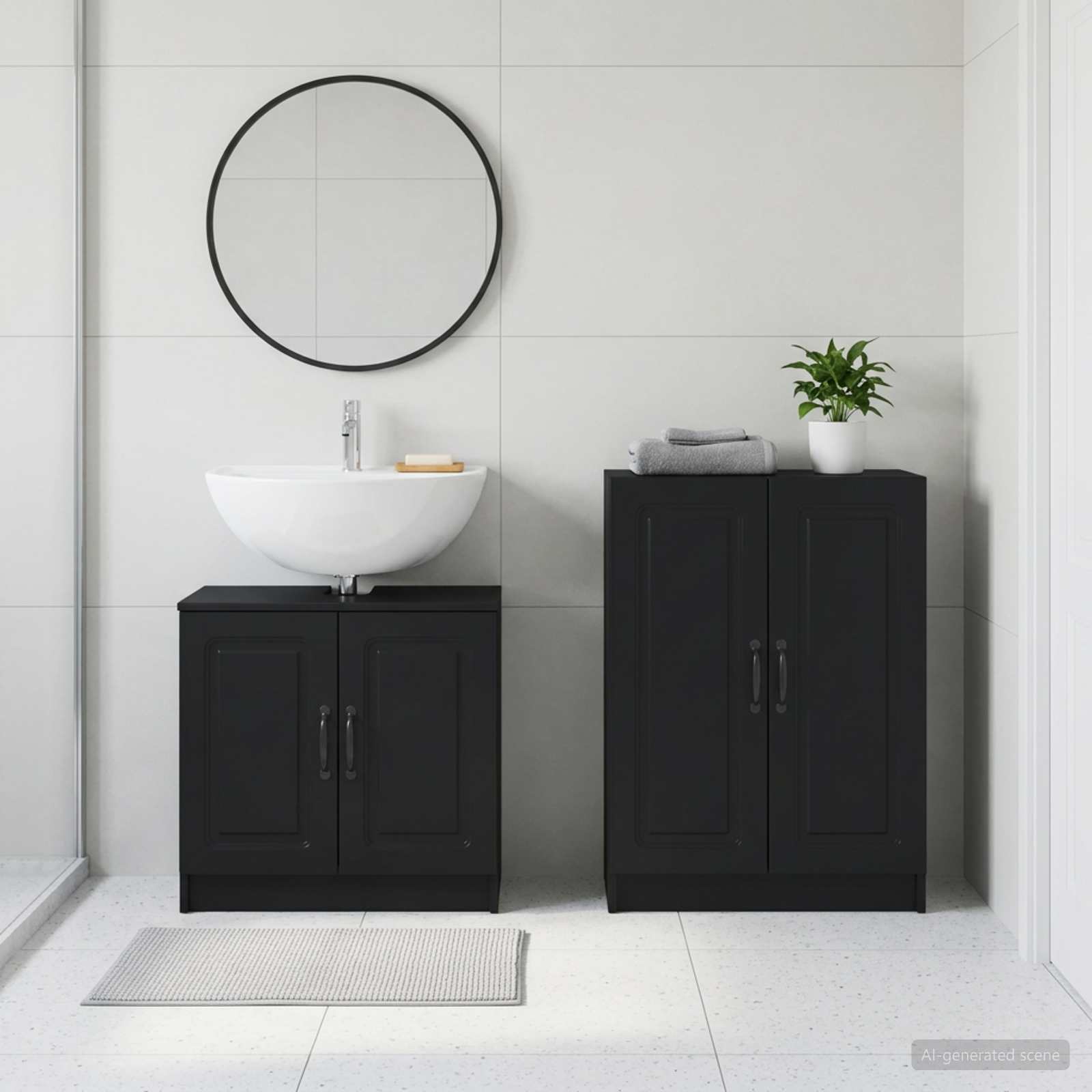 2-teiliges Badezimmer Schrank Set UTRECHT Schwarz Holzwerkstoff
