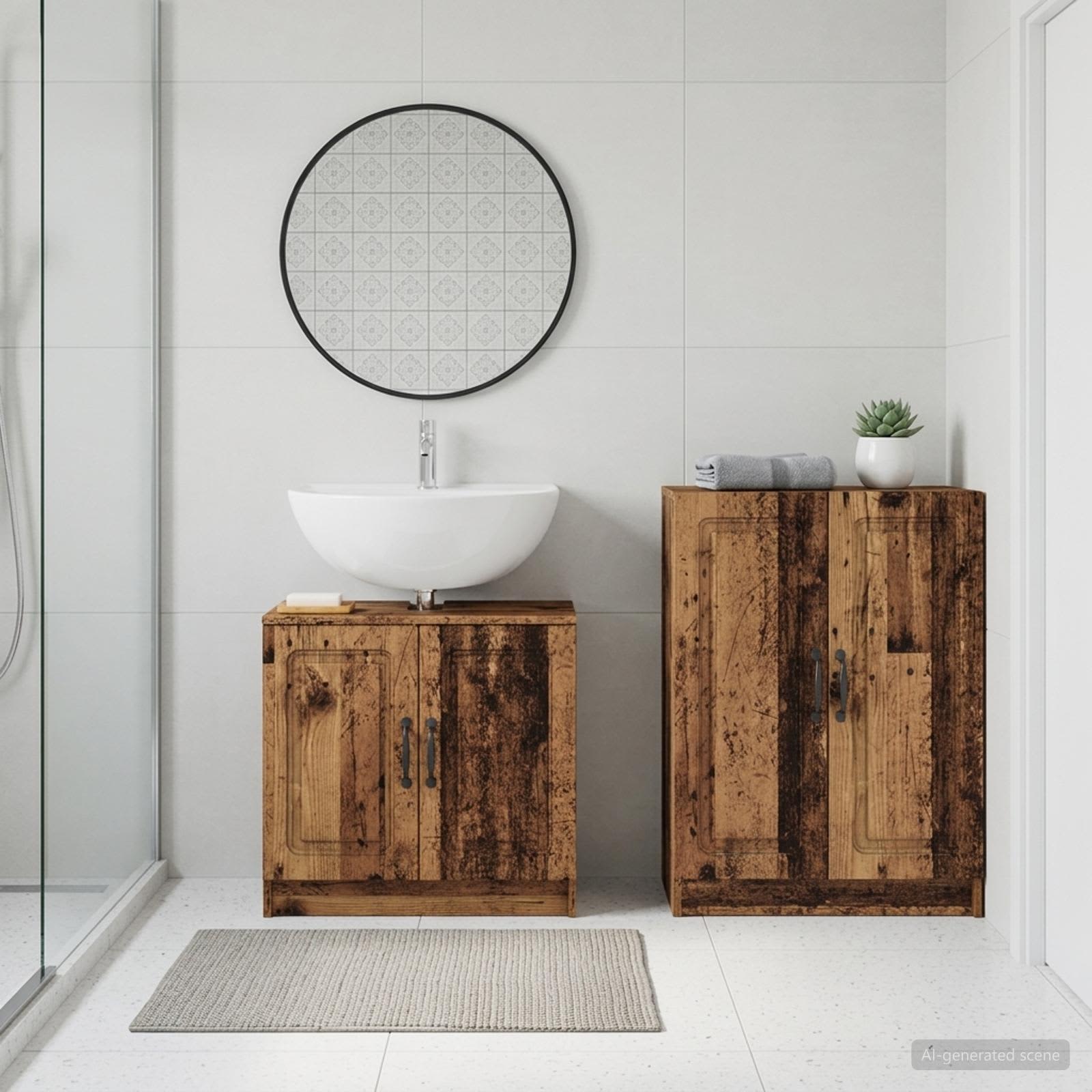 2-teiliges Badezimmer Schrank Set UTRECHT Altholz Holzwerkstoff