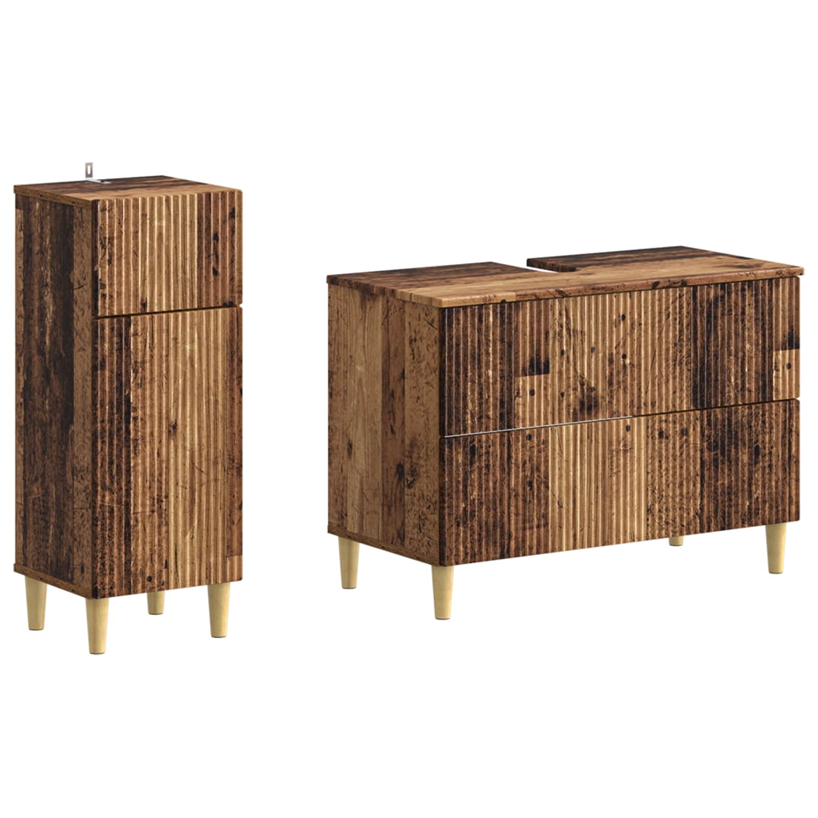 2-teiliges Badezimmer Schrank Set ARNHEM Altholz Holzwerkstoff