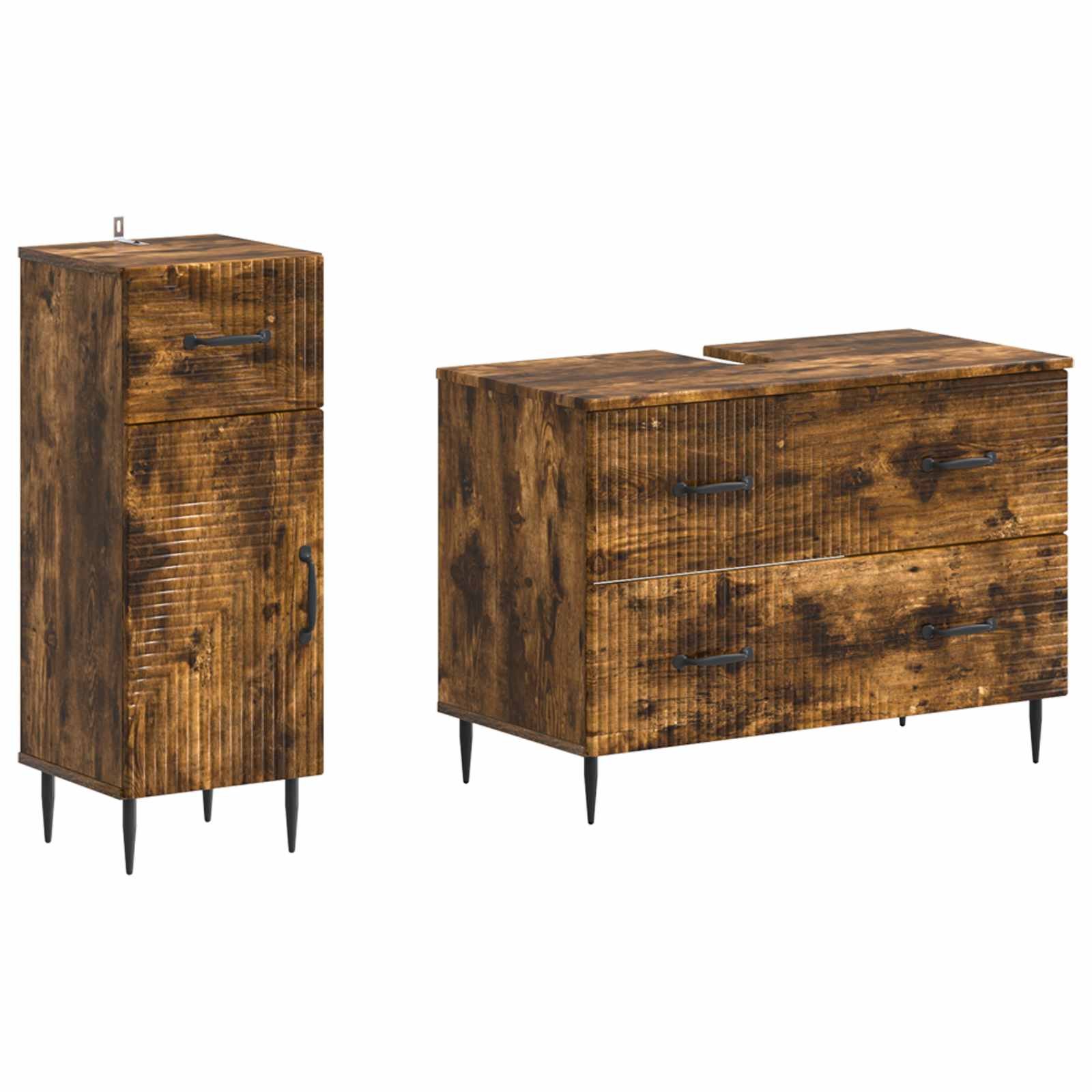 2-teiliges Badezimmer Schrank Set HAARLEM Raucheiche