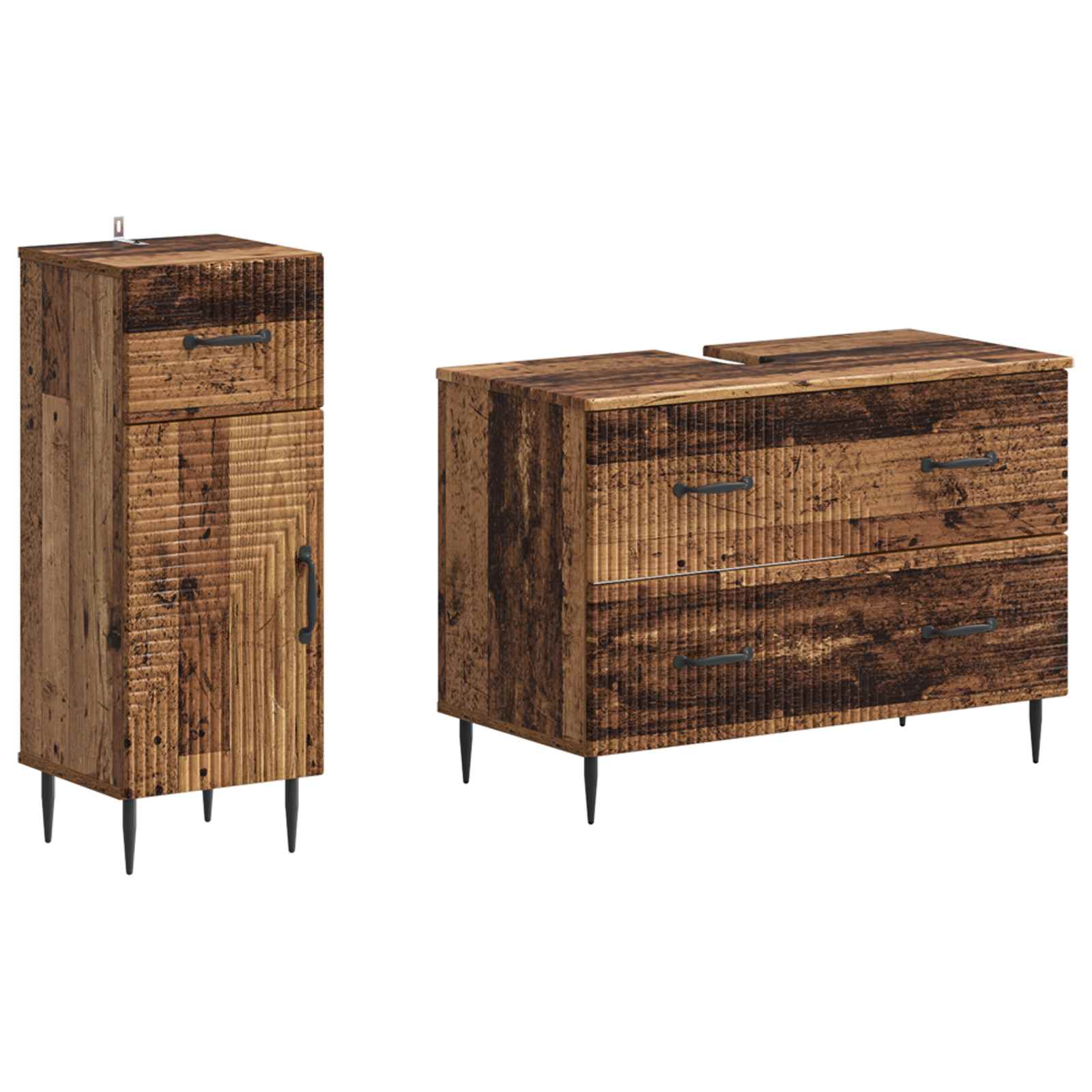 2-teiliges Badezimmer Schrank Set HAARLEM Altholz Holzwerkstoff