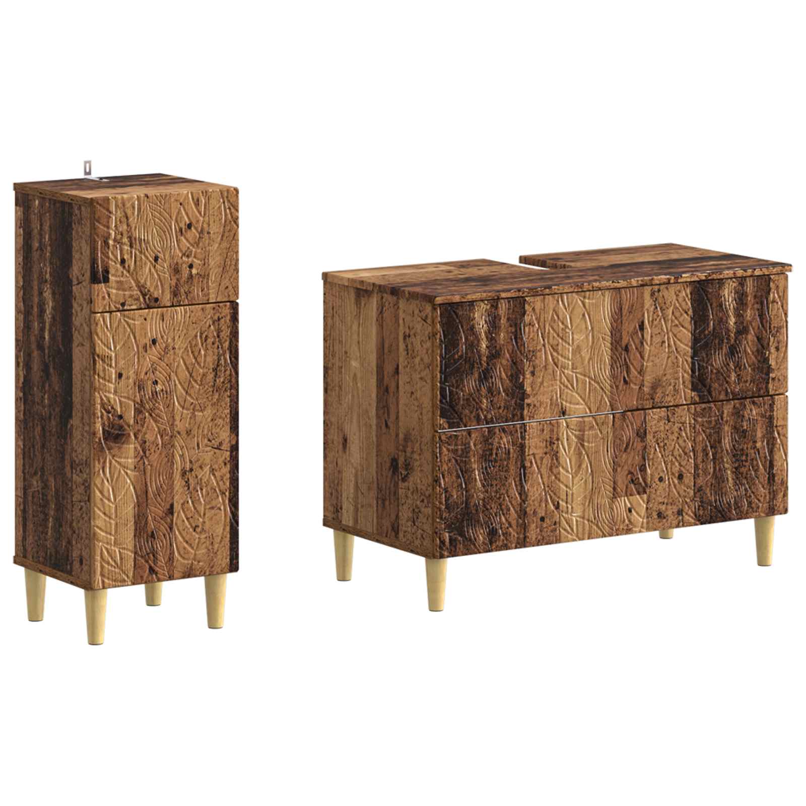 2-teiliges Badezimmer Schrank Set DELFT Altholz Holzwerkstoff