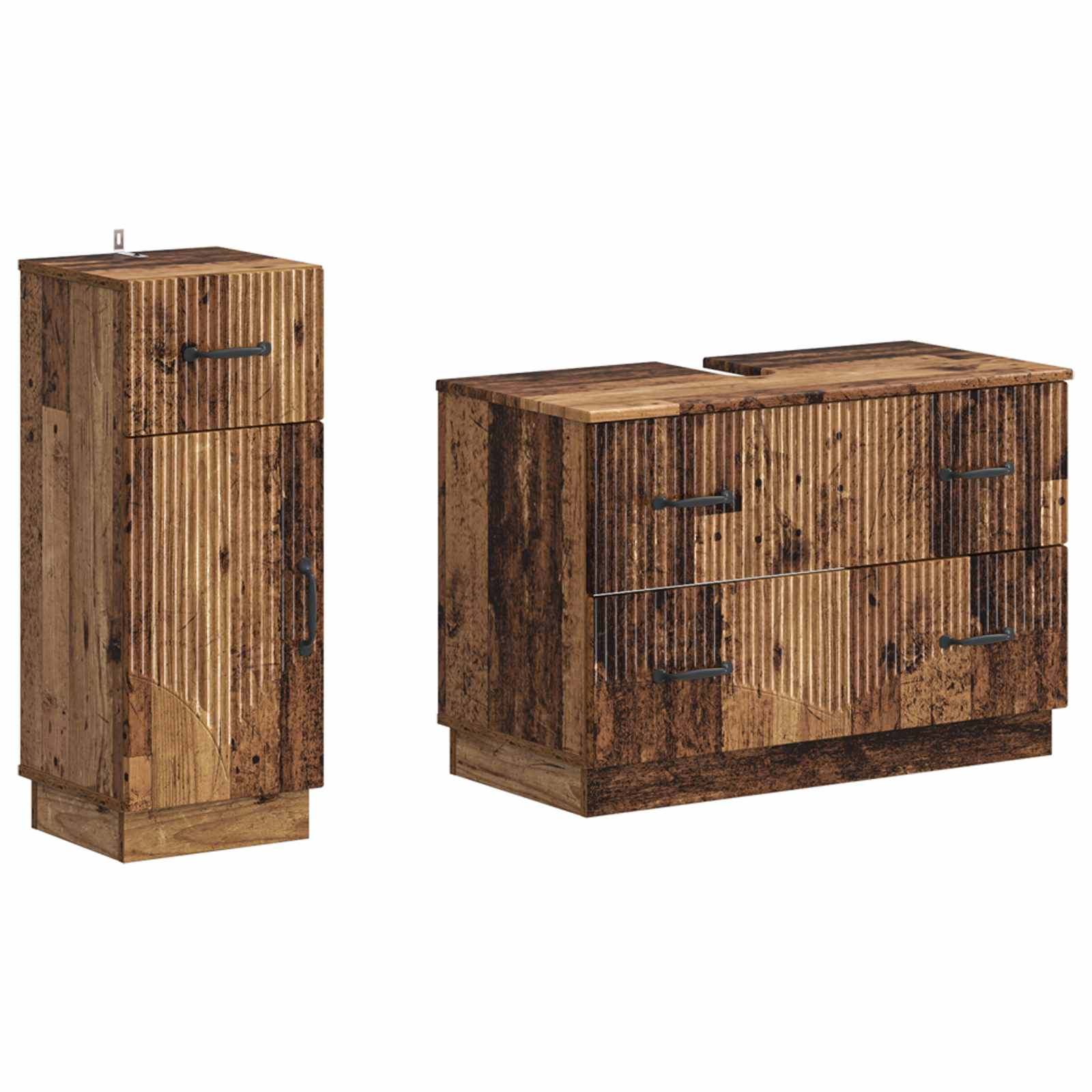 2-teiliges Badezimmer Schrank Set HOORN Altholz Holzwerkstoff