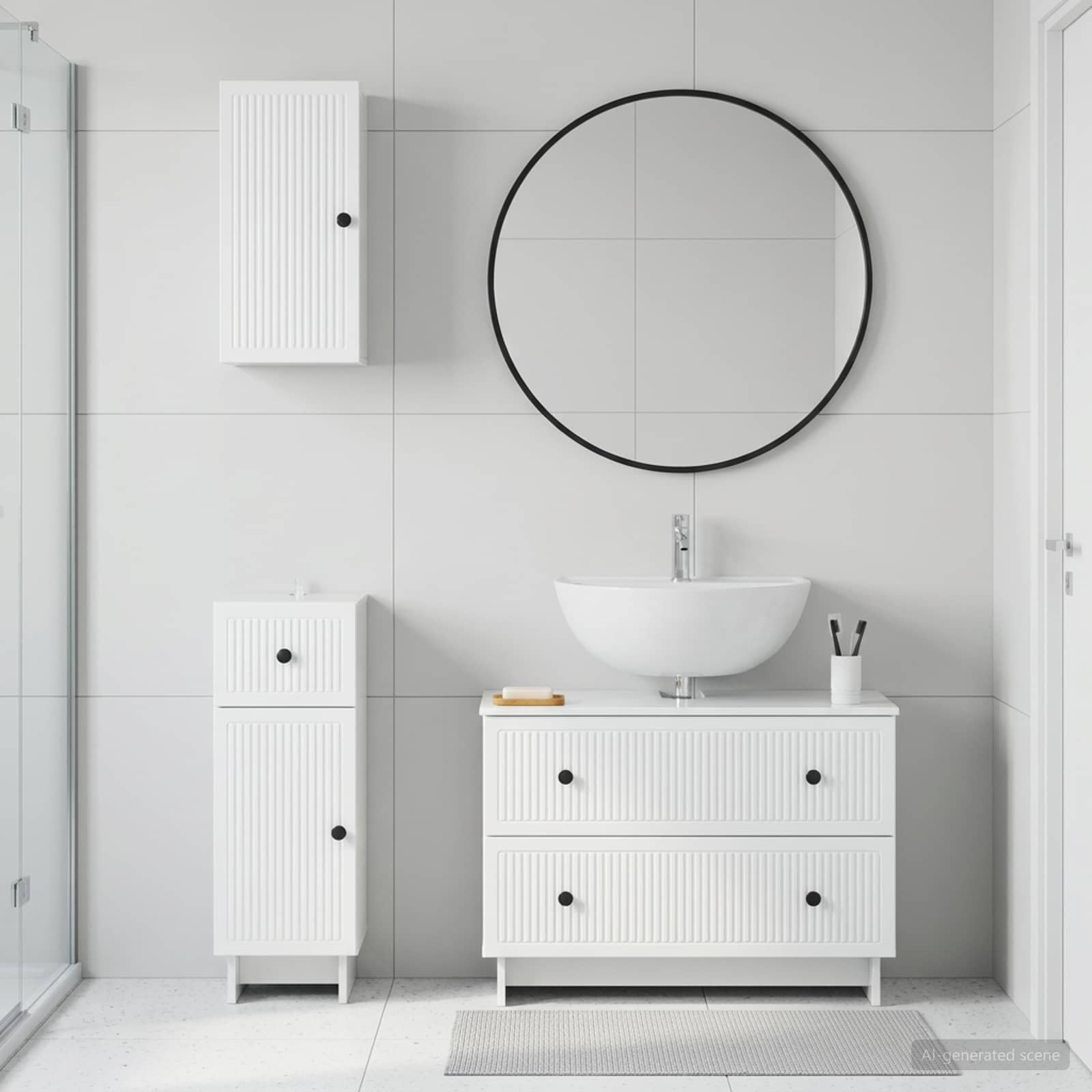 3-teiliges Badezimmer-Schranksystem EDE Hochglanz Weiß